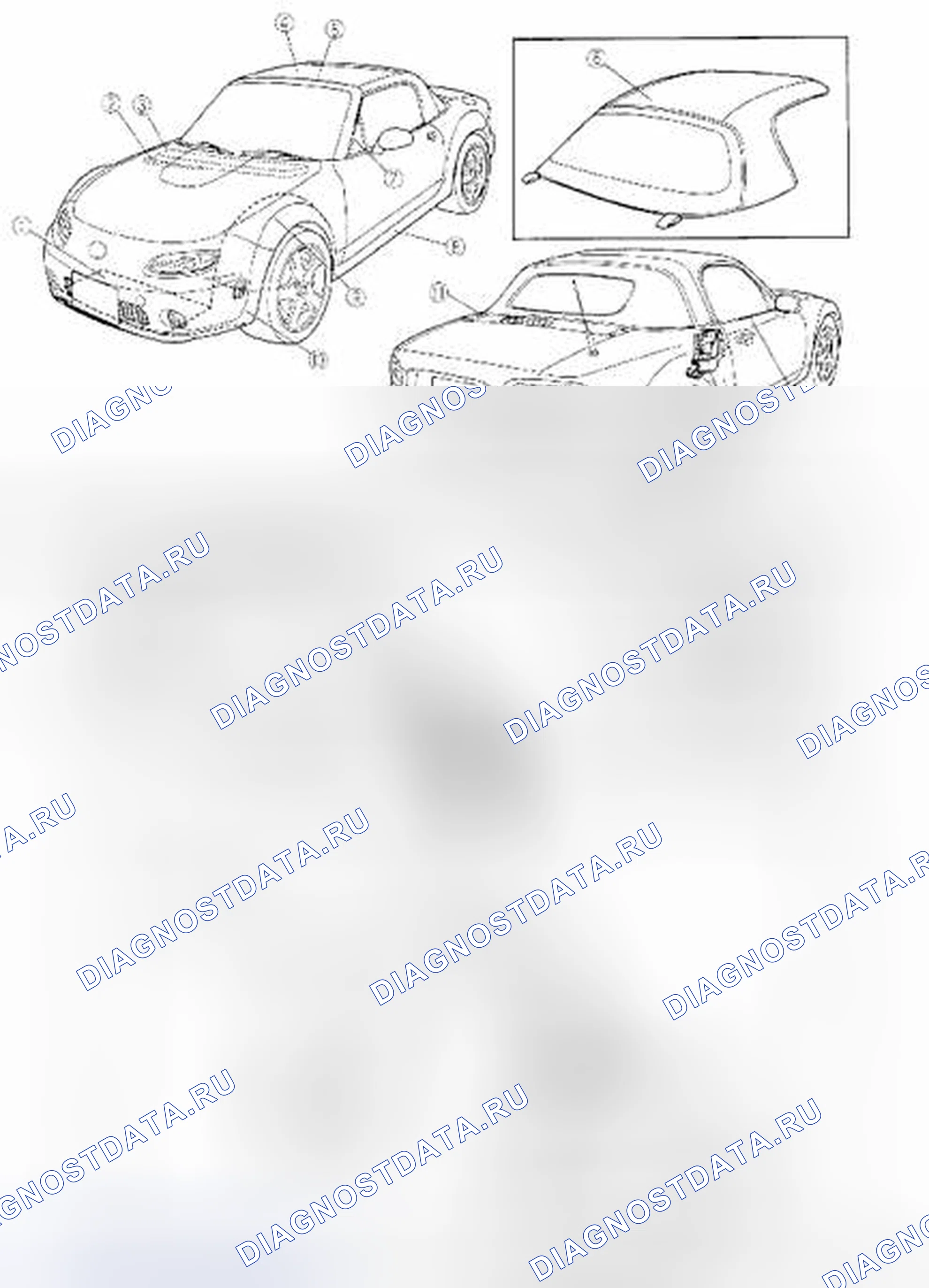 Рис. 1: ИНДЕКС РАСПОЛОЖЕНИЯ ВНЕШНЕЙ ОТДЕЛКИ. Mazda MX-5 NC рестайлинг