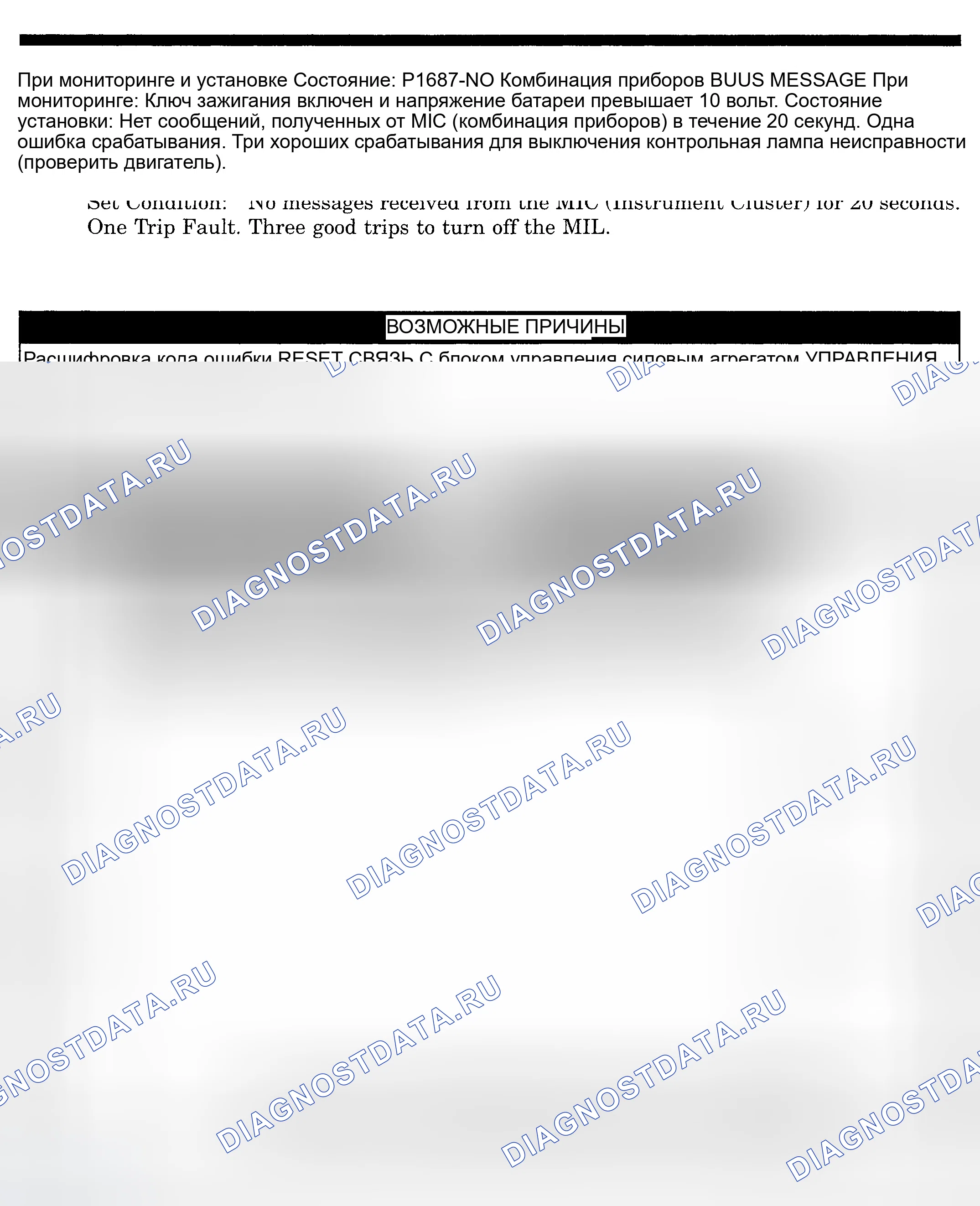 Рис. 679: расшифровка кода ошибки P1687: НЕТ СООБЩЕНИЯ ШИНЫ КЛАСТЕРА. Dodge Pickup R1500 