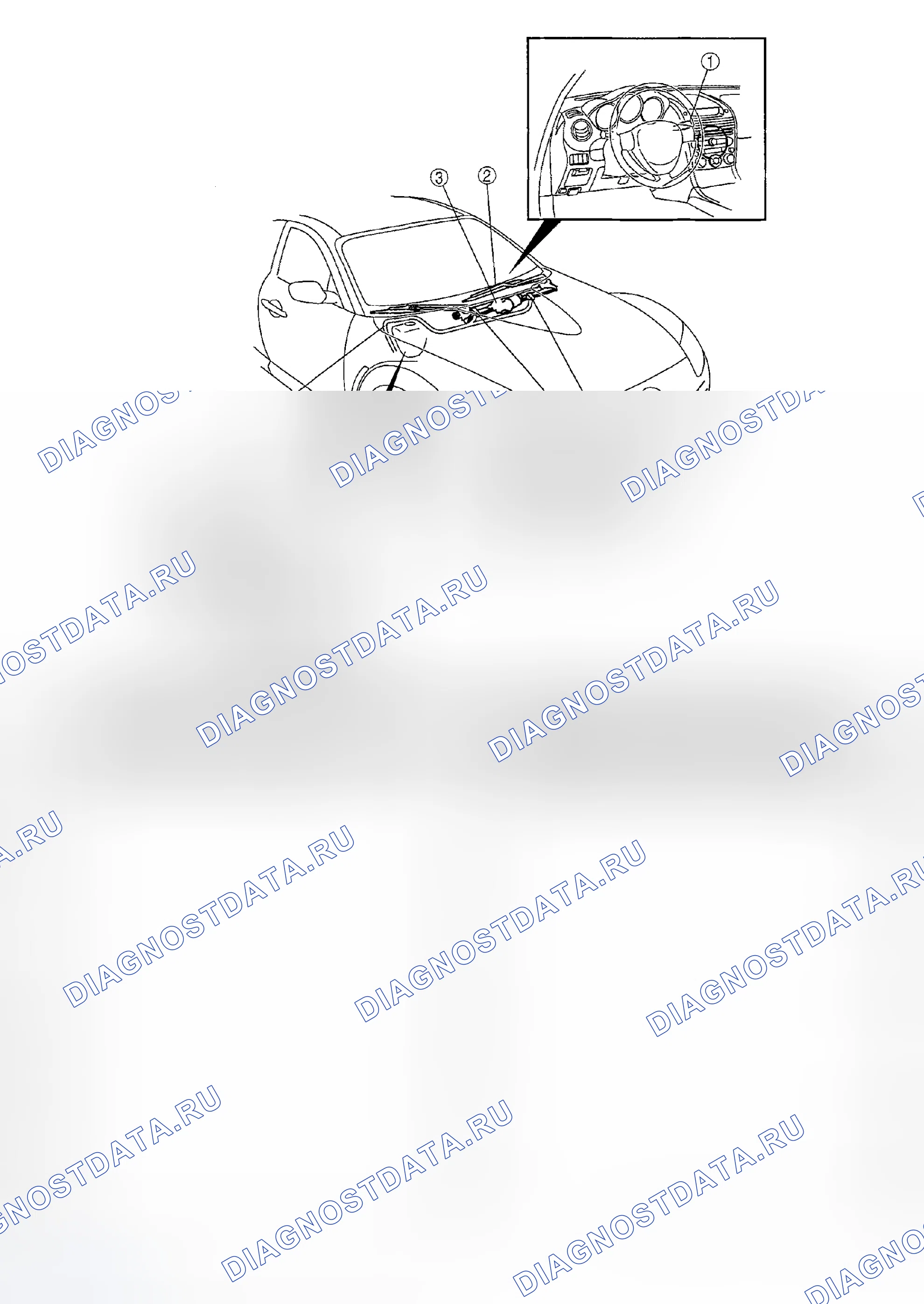 Рис. 1: ИНДЕКС МЕСТОПОЛОЖЕНИЯ СИСТЕМЫ СТЕКЛООЧИСТИТЕЛЯ / ОМЫВАТЕЛЯ. Mazda RX-8 I