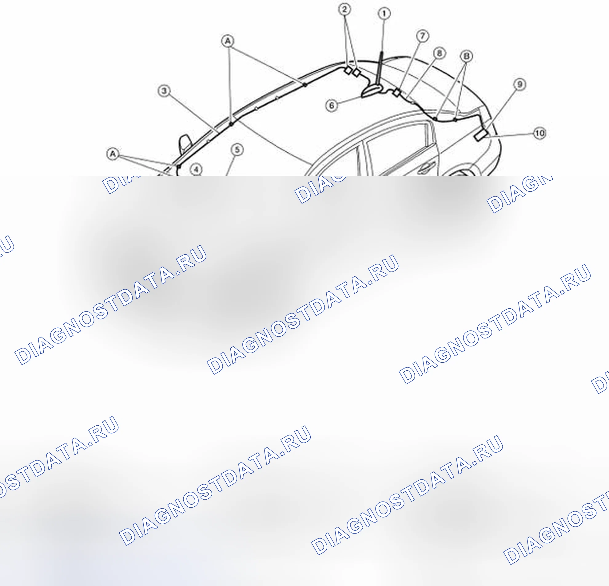 Рис. 23: Определение местоположения компонентов звуковой антенны. Nissan Sentra B16