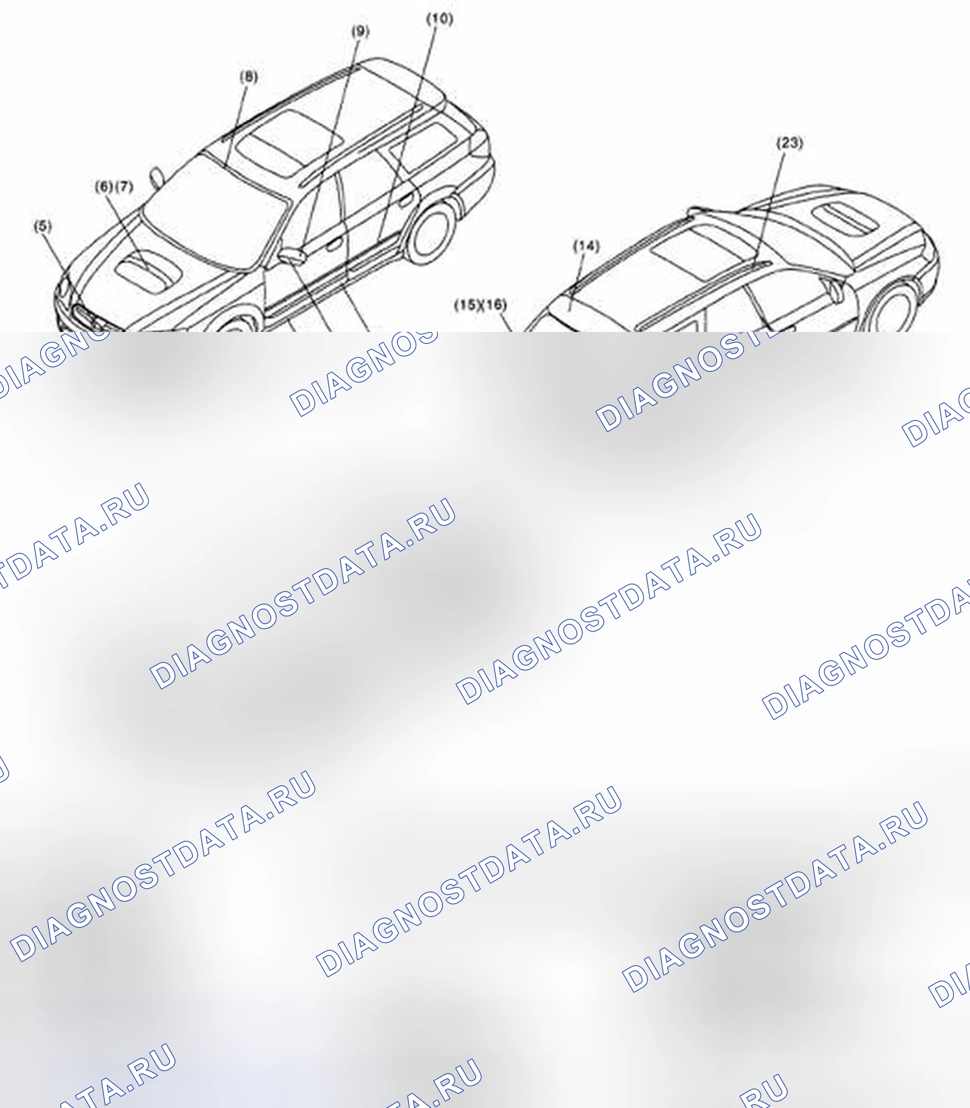 Рис. 81: Определение местоположения пластиковых деталей и материалов. Subaru Outback BP рестайлинг