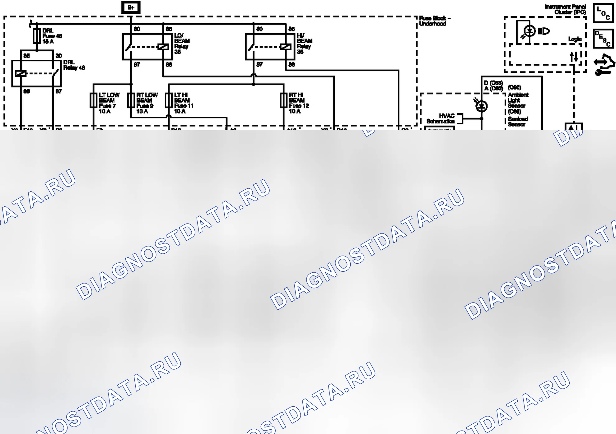 Рис. 1: Схема подключения фар. Chevrolet Malibu VIII