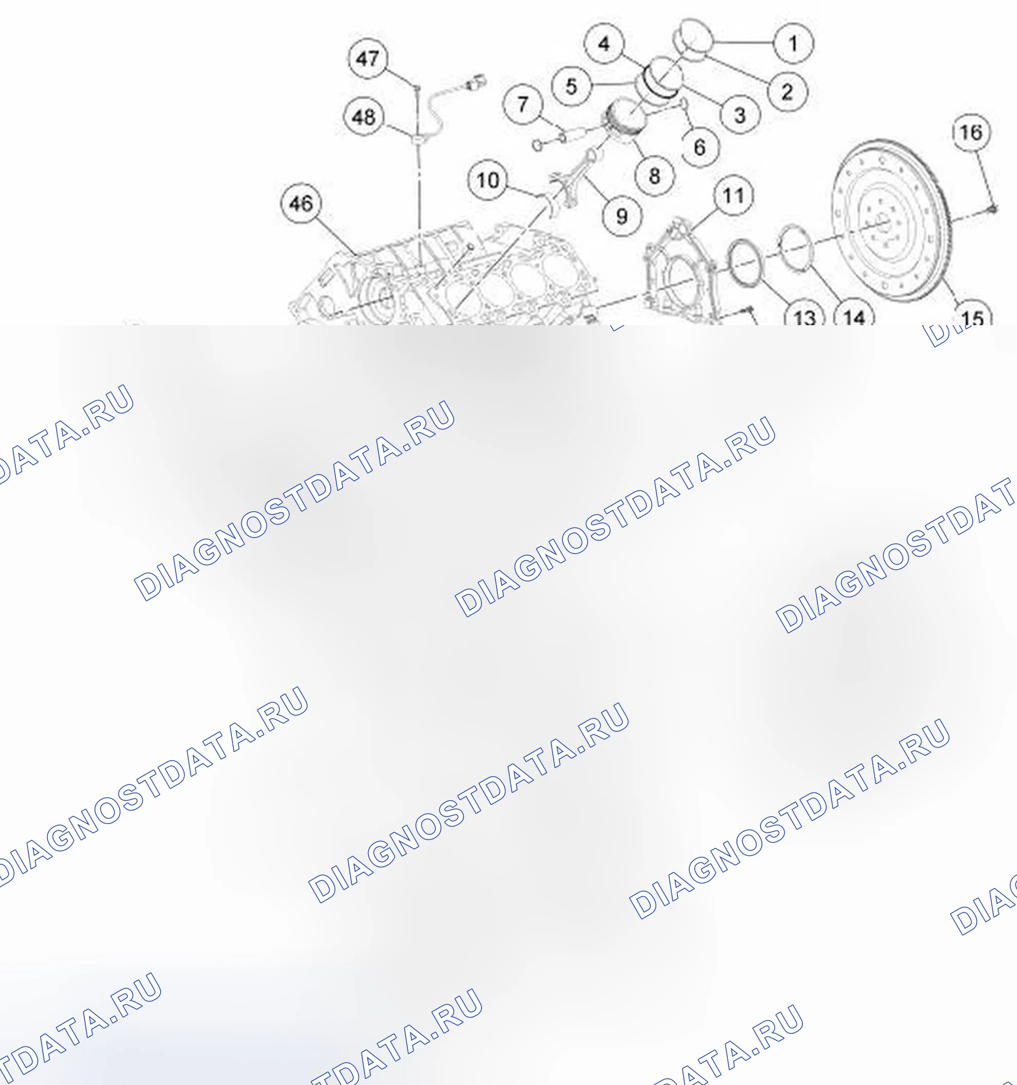 Рис. 238: Двигатель - нижний конец. Ford Expedition III