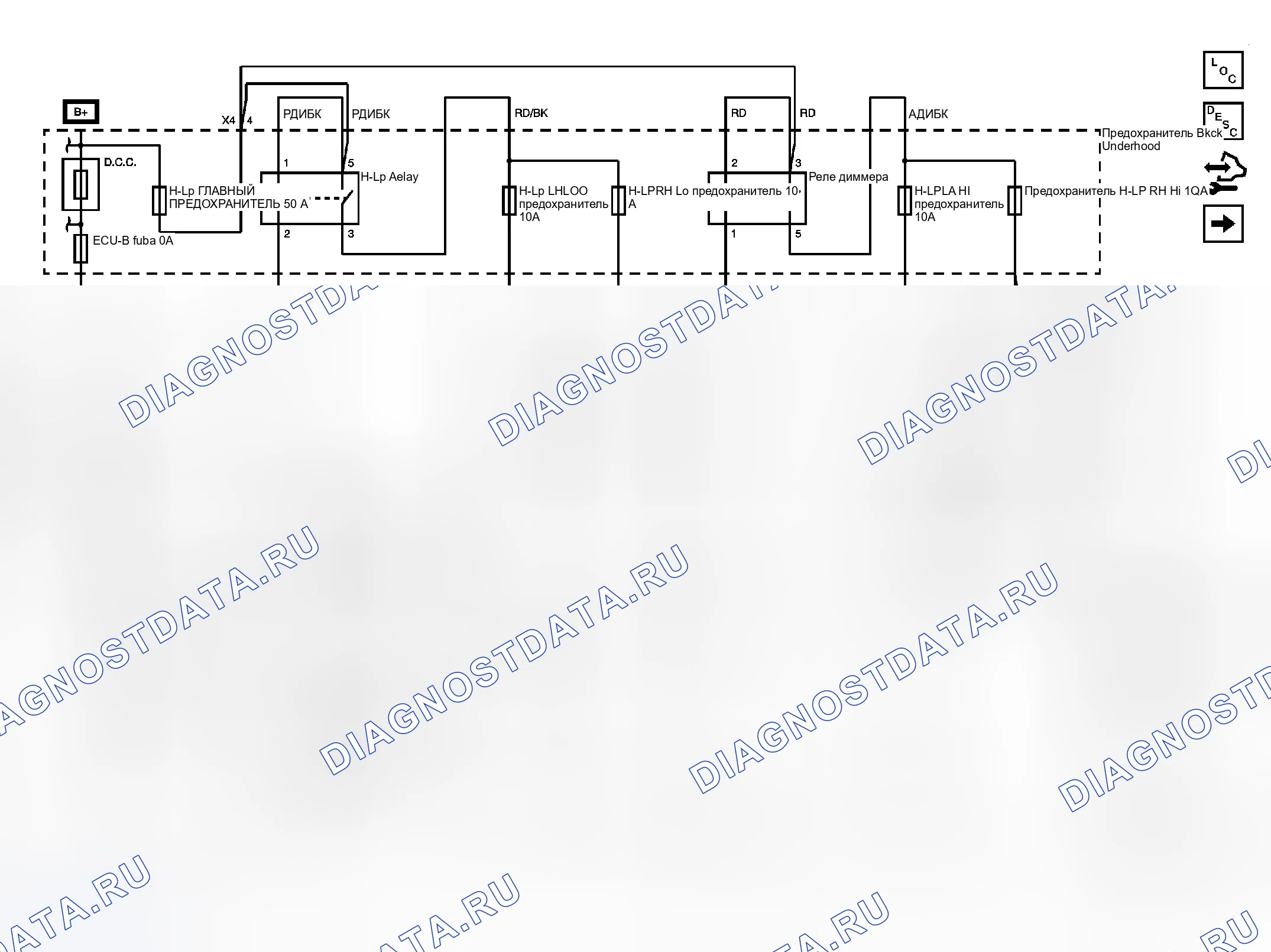 Рис. 1: Схема фар/дневных ходовых огней (DRL). Kia Ceed ED рестайлинг