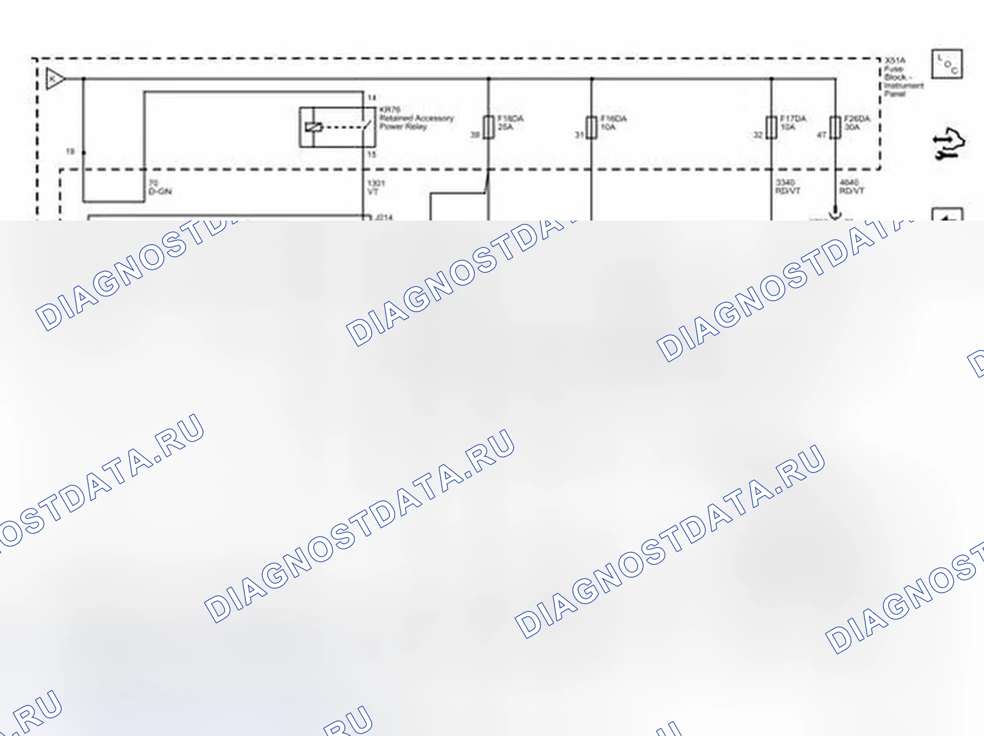 Рис. 40: F1DA, F4DA, F5DA, F6DA, F7DA, F16DA, F17DA, F18DA и плавкие предохранители F26DA. Buick LaCrosse II рестайлинг