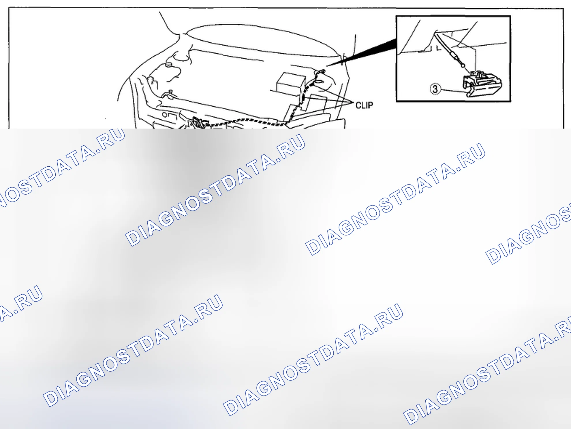 Рис. 32: СНЯТИЕ / УСТАНОВКА ЗАЩЕЛКИ КАПОТА И РЫЧАГА РАСЦЕПЛЕНИЯ. Mazda CX-7 I рестайлинг