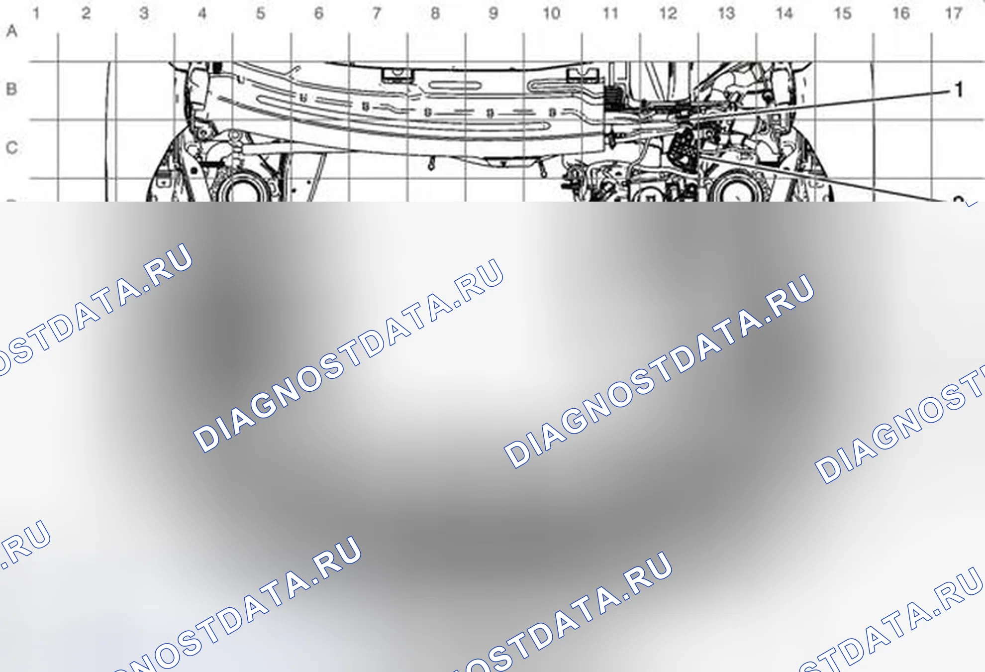 Рис. 8: Схема прокладки кабелей в моторном отсеке - Верх. Buick LaCrosse II