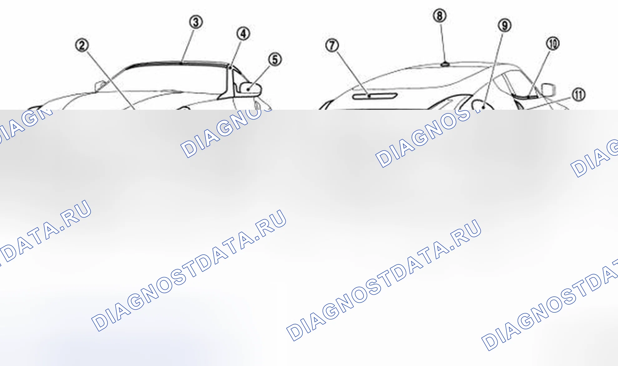Рис. 34: Расположение пластмассовых деталей. Honda MDX I