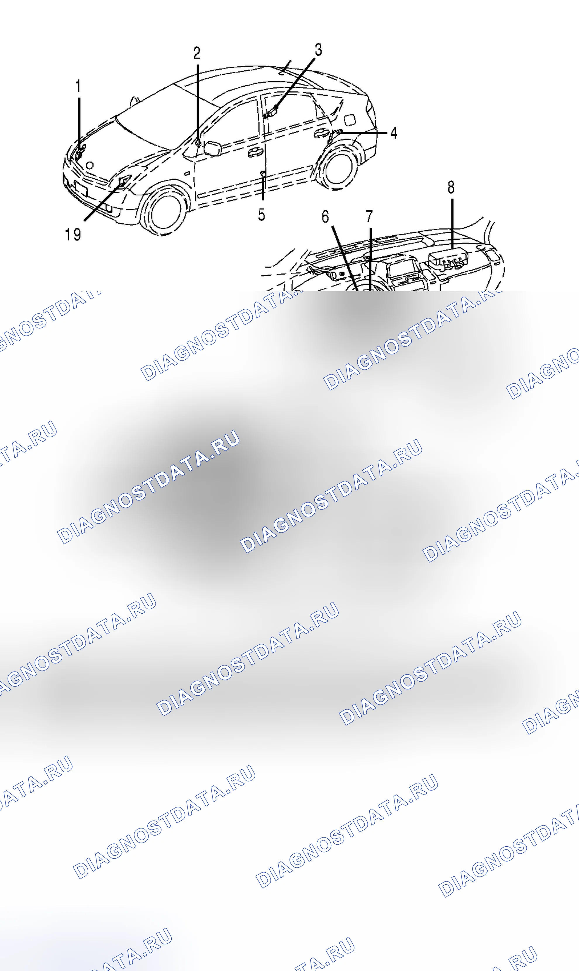 Рис. 15: РАСПОЛОЖЕНИЕ КОМПОНЕНТОВ. Toyota Prius II