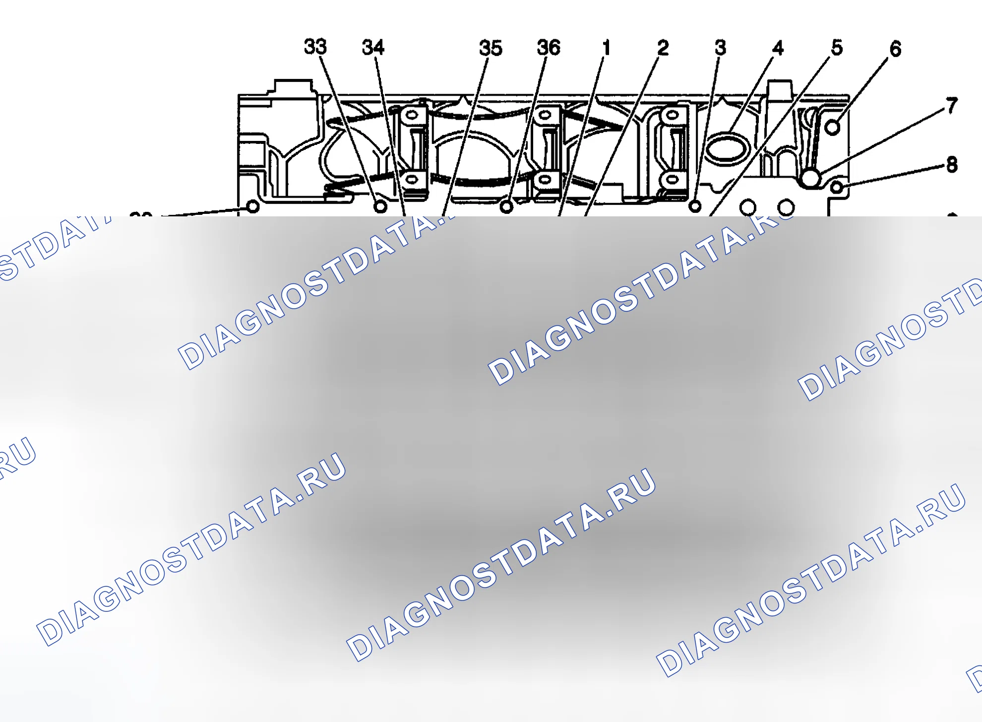 Рис. 462: Блок цилиндров - вид снизу. Chevrolet Silverado 2500 