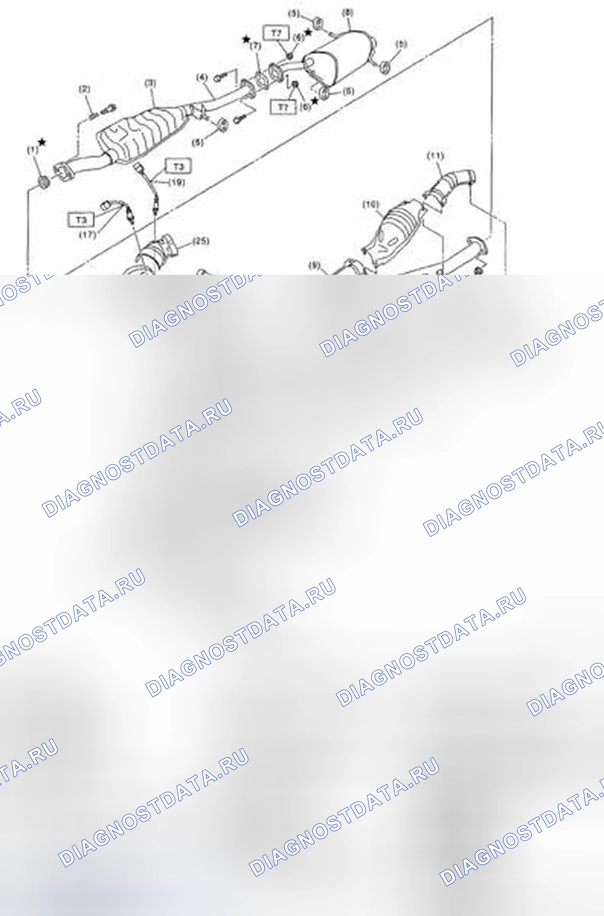 Рис. 3: Идентификация компонентов выхлопной системы. Subaru Impreza WRX GD/GG рестайлинг 2
