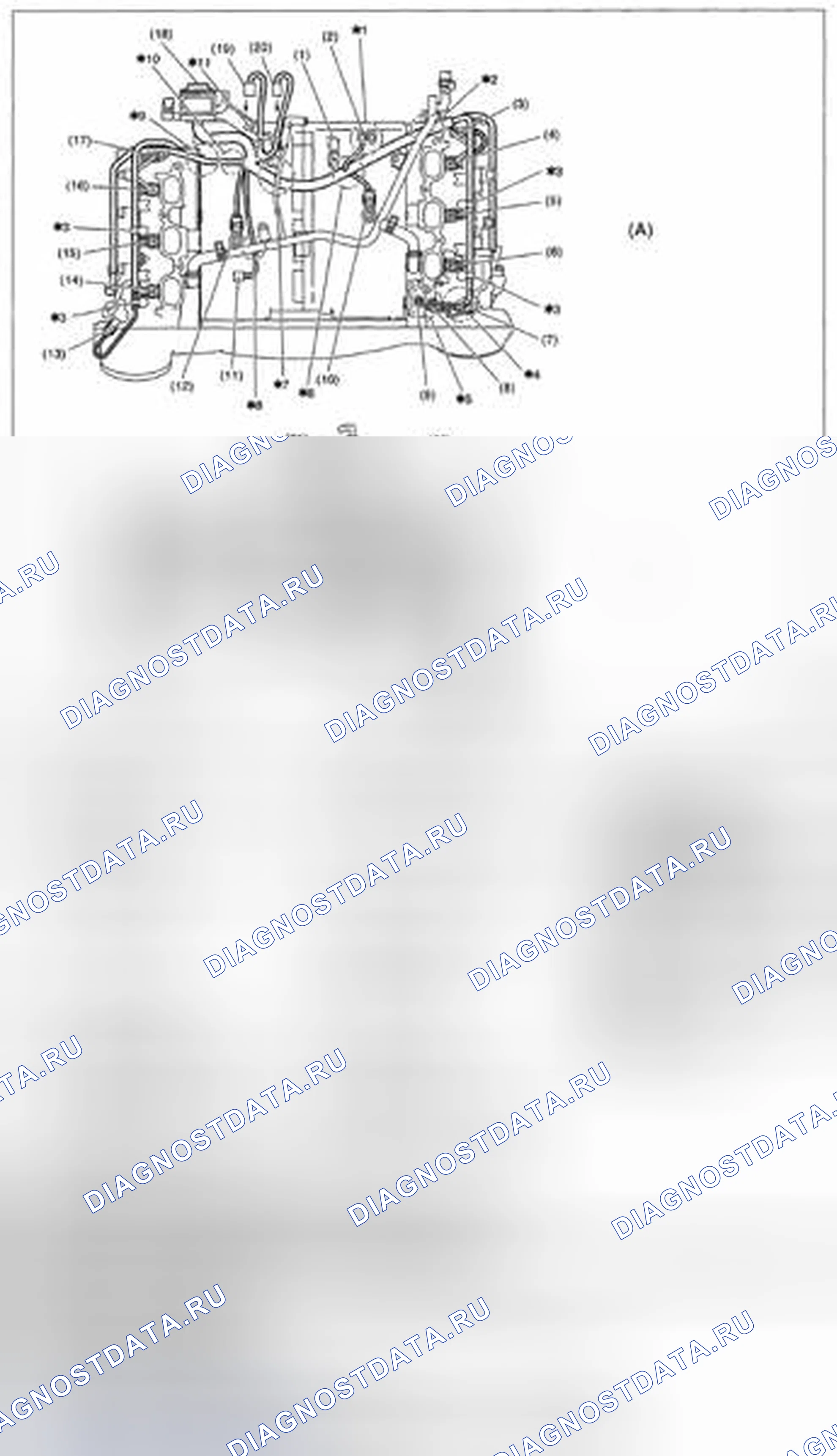 Рис. 385: Схема сборки жгута двигателя 1. Subaru Legacy BM/BR