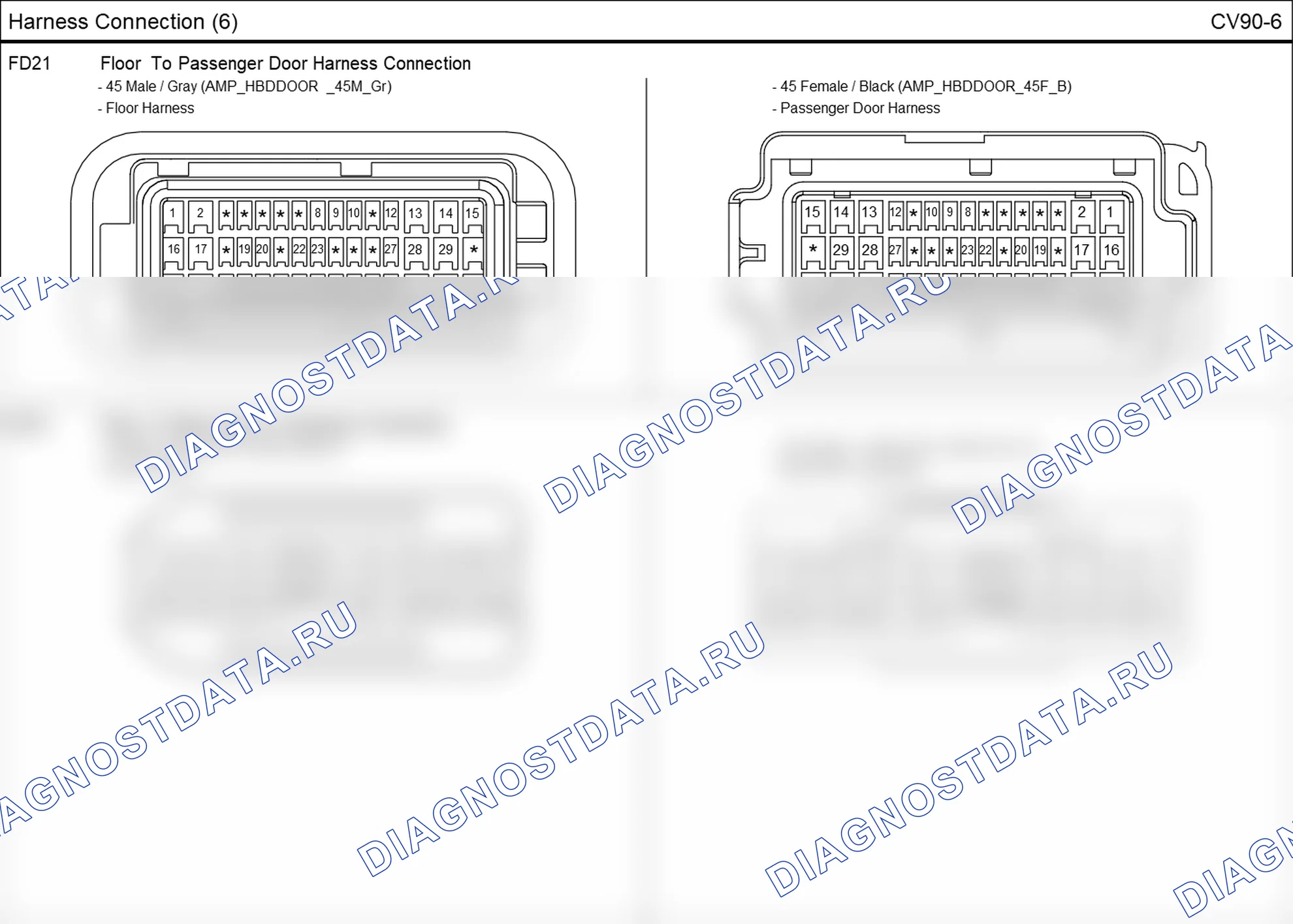 Распиновка разъёма CV90-6 — harness connection. Hyundai Santafe Sport DMA