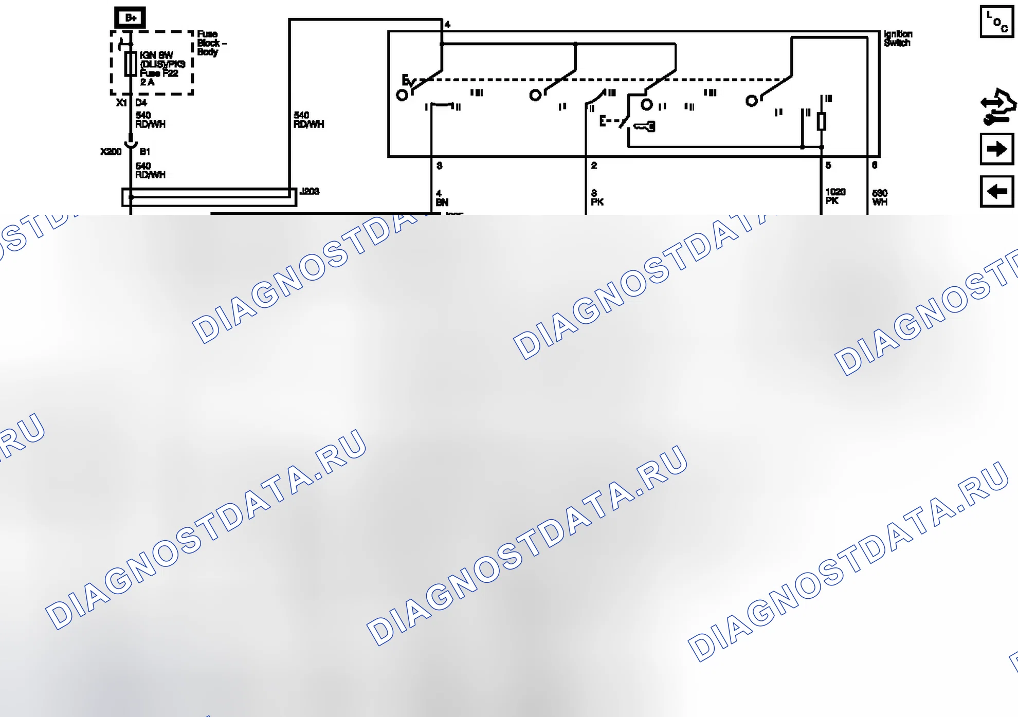 Рис. 160: Выключатель зажигания и IGN Sw (DLIS) / PK3 Предохранитель. GMC RV Cutaway G3500 