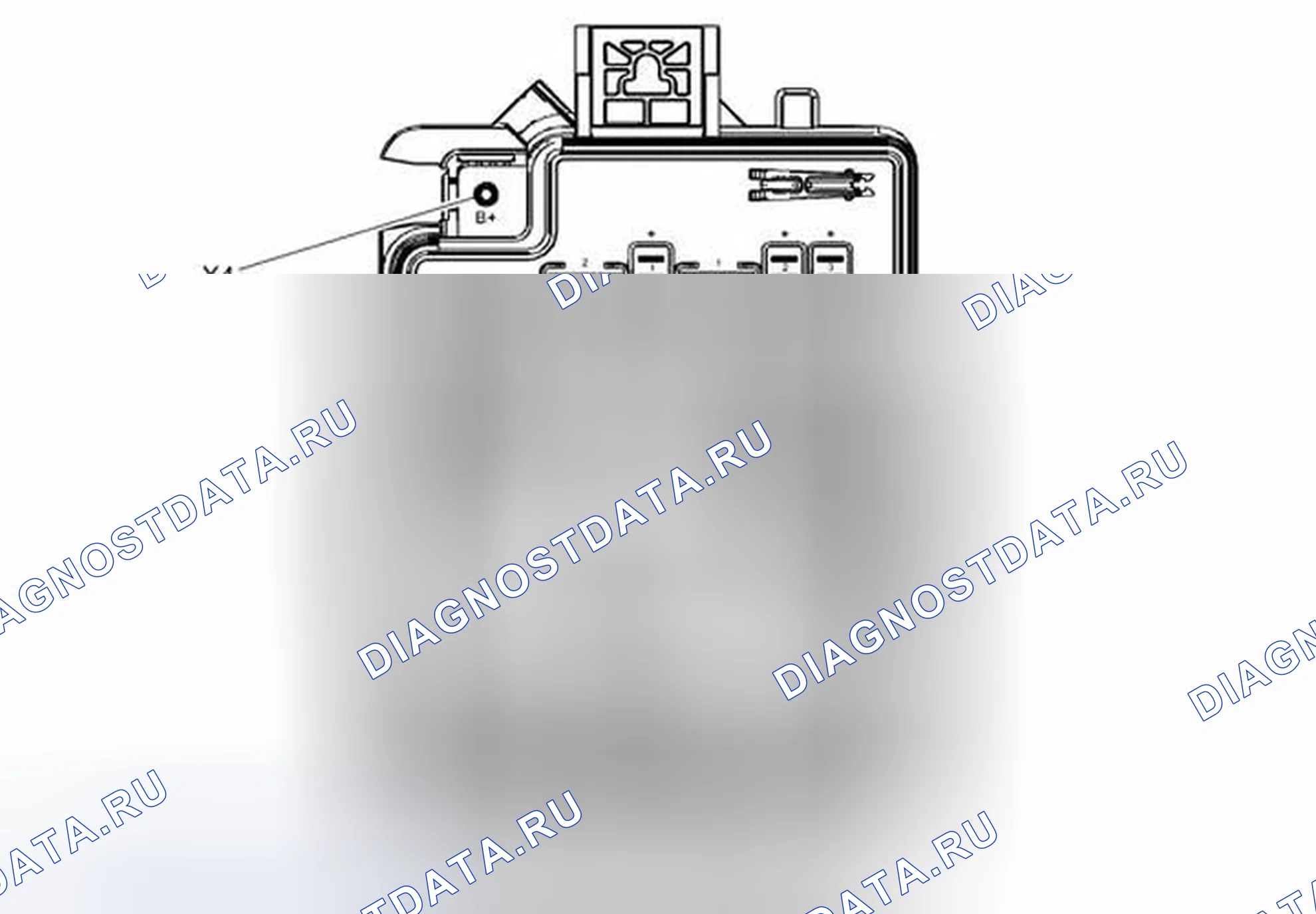 Рис. 6: Блок предохранителей X50A - под капотом, вид сверху (LUV или LUW). Chevrolet Sonic I