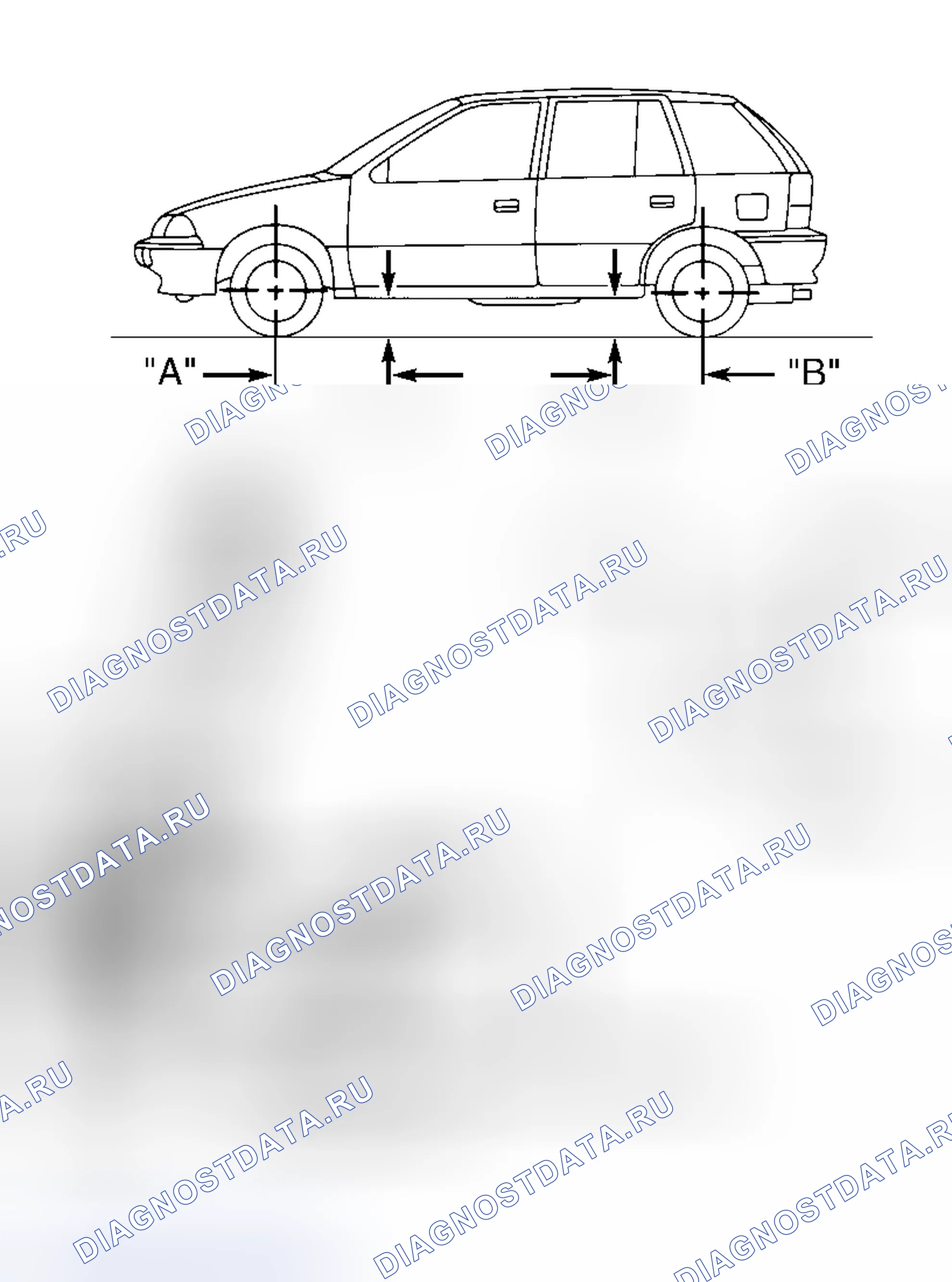 Рис. 2: МЕСТА ИЗМЕРЕНИЯ ВЫСОТЫ ПРИ ЕЗДЕ. Pontiac Sunrunner I