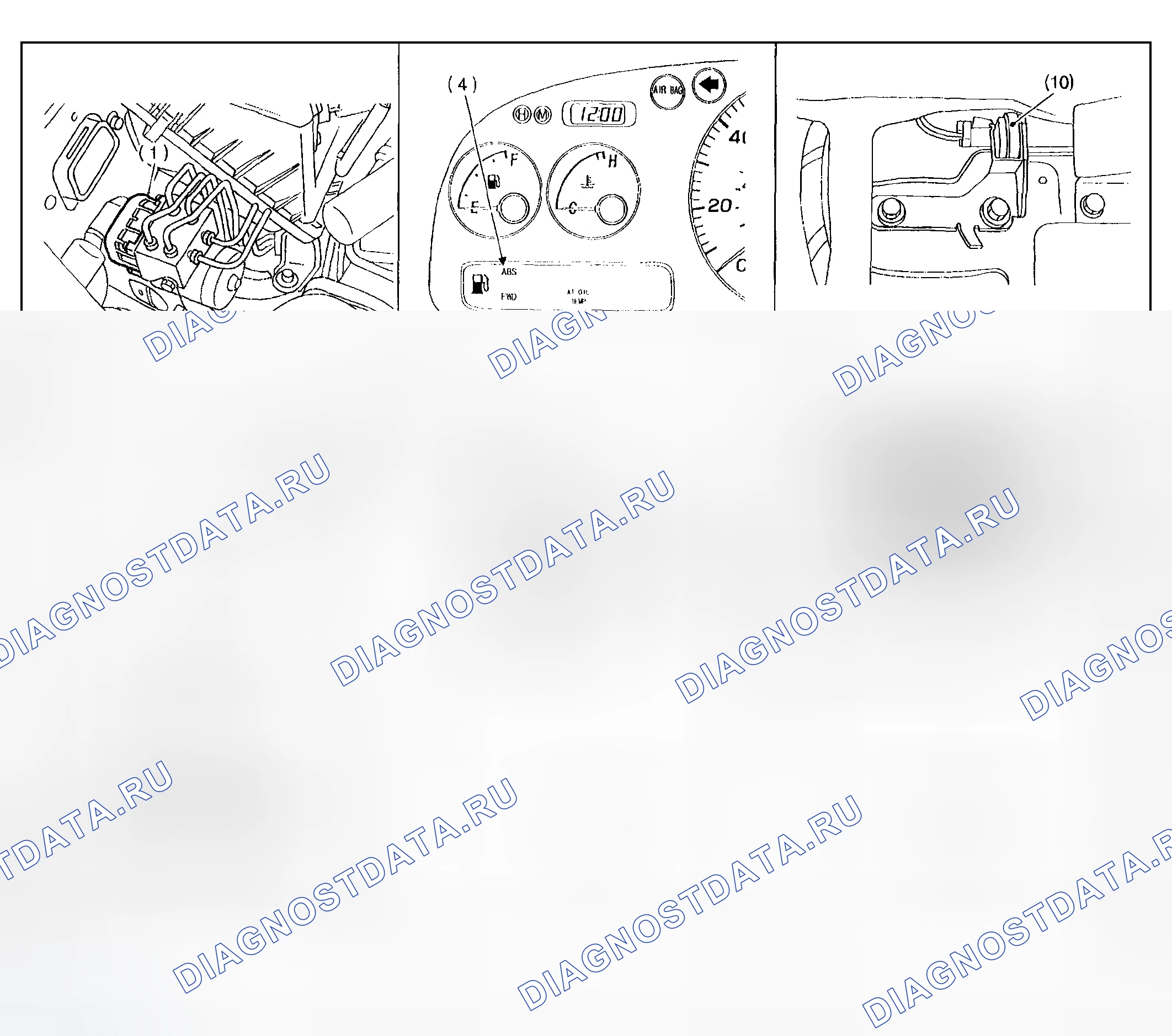 Рис. 121: Идентификация электрических компонентов АБС (2 из 2). Subaru Impreza GD/GC/GG