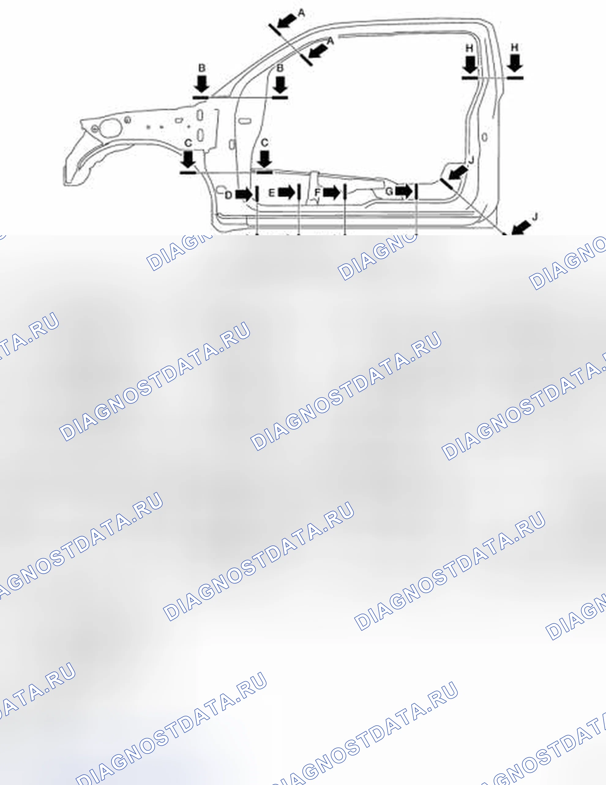 Рис. 216: Идентификация зоны конструкции кузова кабины короля. Nissan Frontier D40