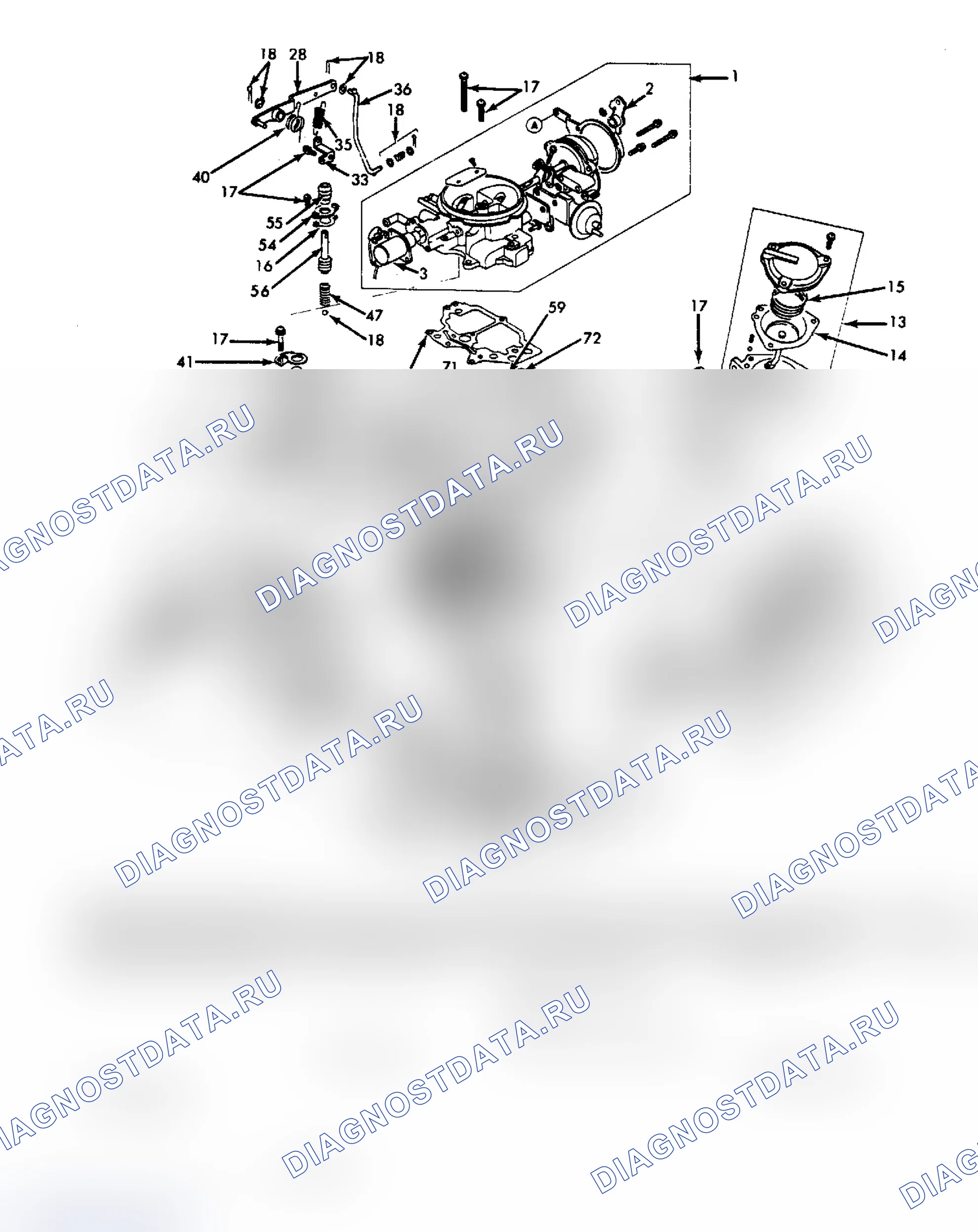 Рис. 7: Разнесенный вид 2-Bbl Hitachi DCH 340 Карбюратор. Chevrolet Cab & Chassis C20 