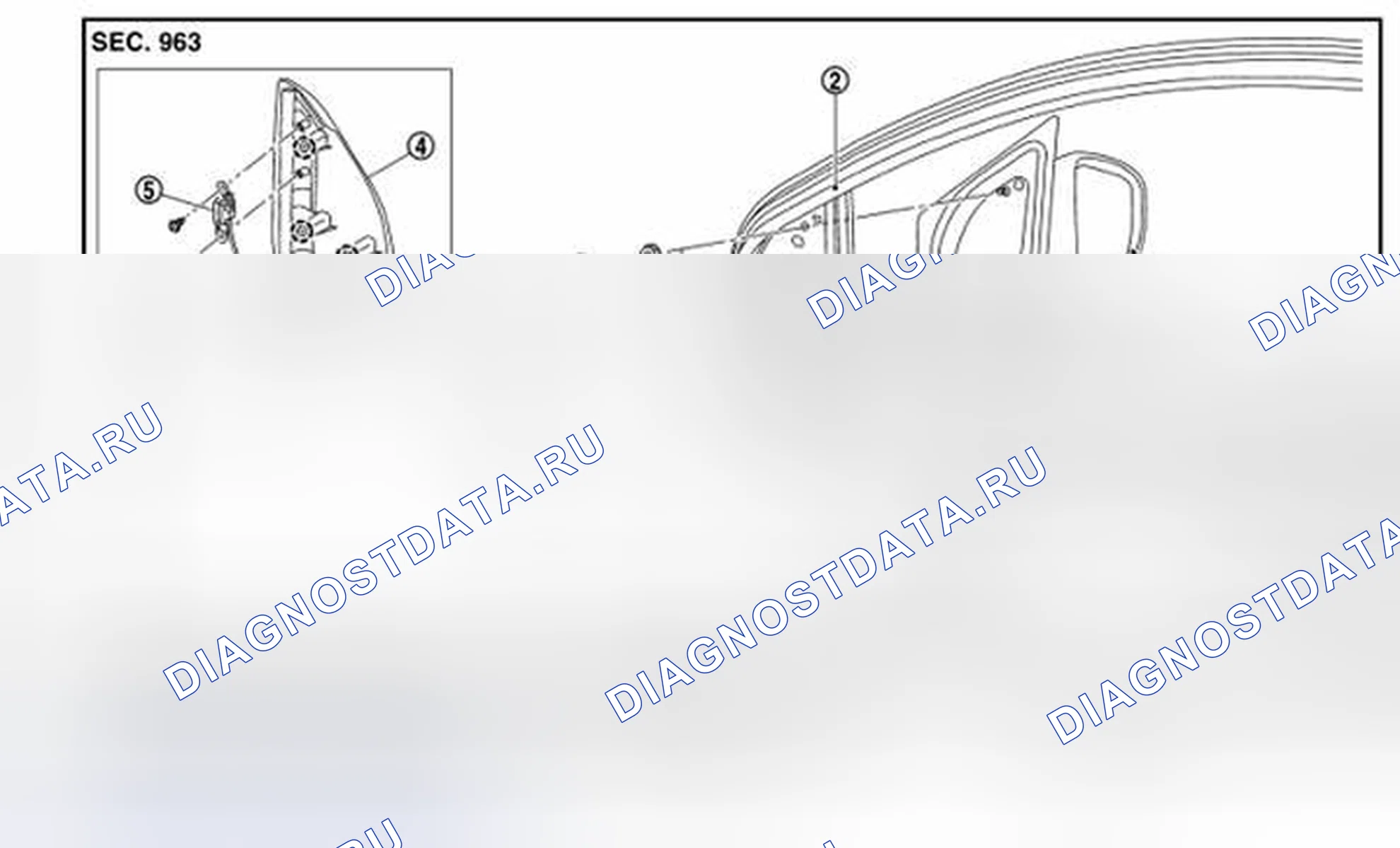 Рис. 7: УЗЕЛ ДВЕРНОГО ЗЕРКАЛА: покомпонентный вид. Nissan Murano Z51 рестайлинг 2