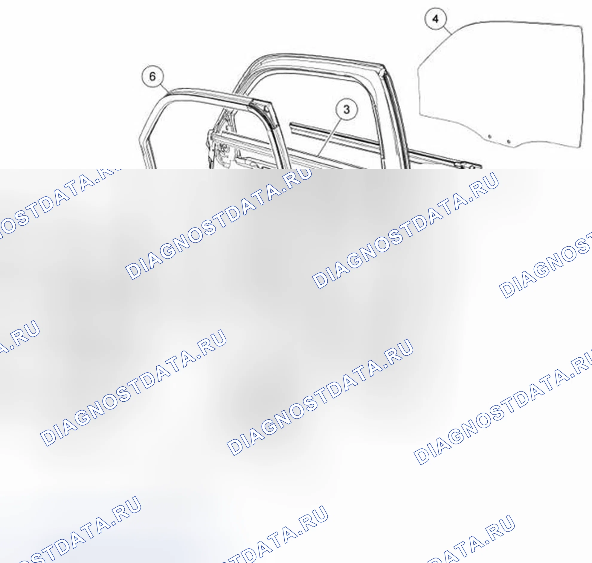 Рис. 36: Стекло, рамы и механизмы - разнесенный вид, передняя дверь. Ford Escape I рестайлинг 2