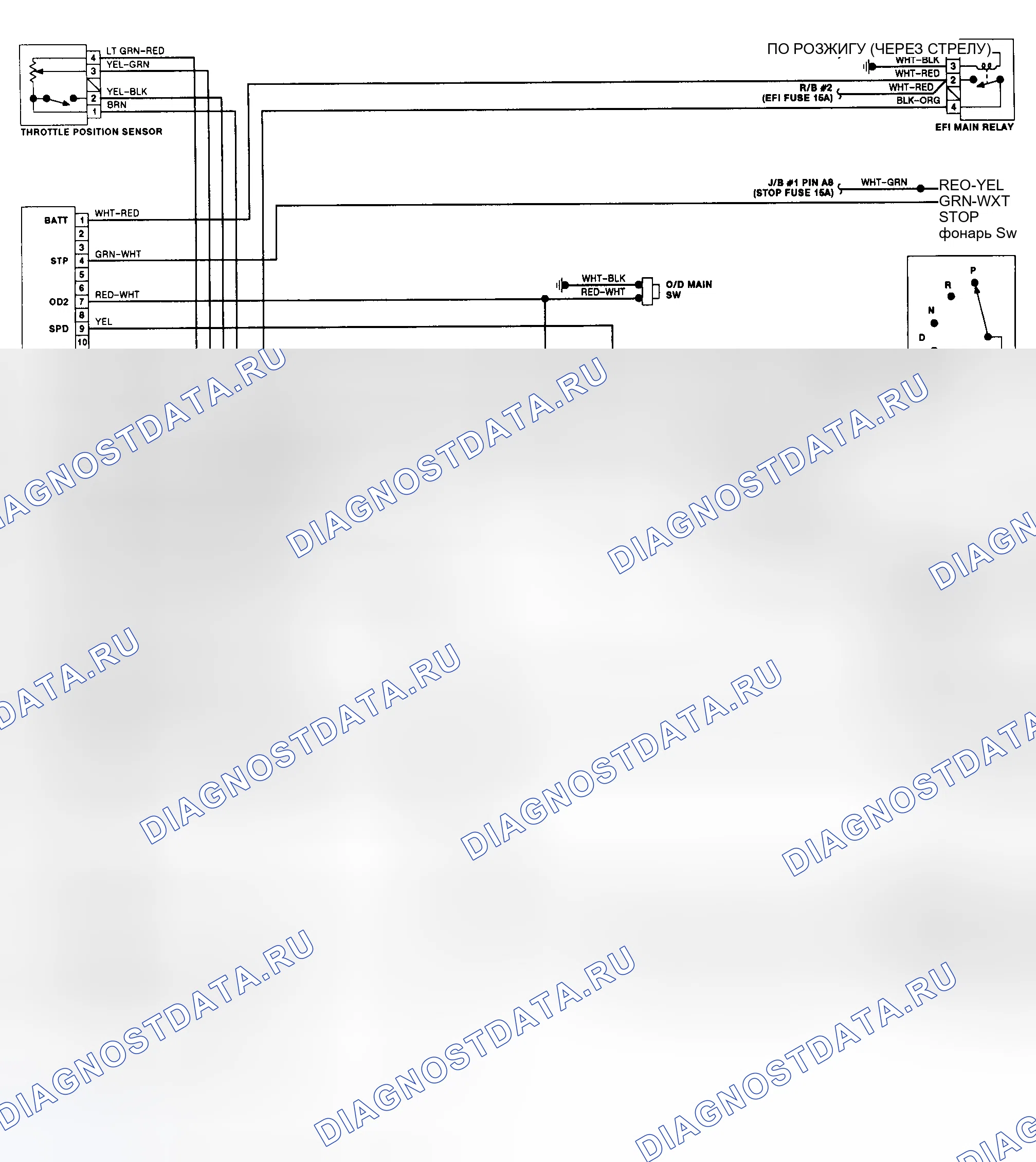 Рис. 10: Схема проводки передачи (Paseo). Toyota Tercel L40