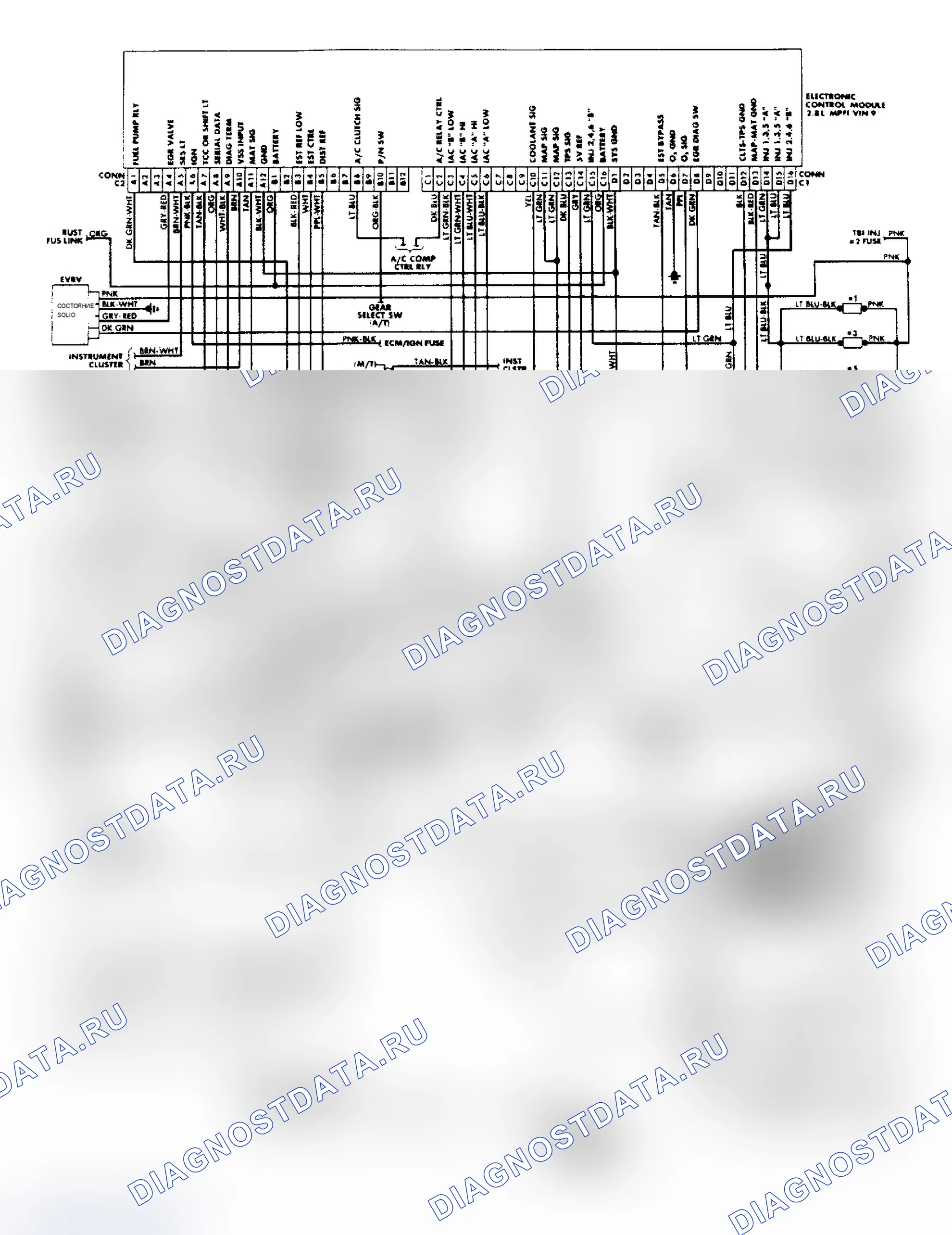 Рис. 23: 1988 Схема подключения системы впрыска топлива Fiero 2.8L. Chevrolet Camaro III рестайлинг