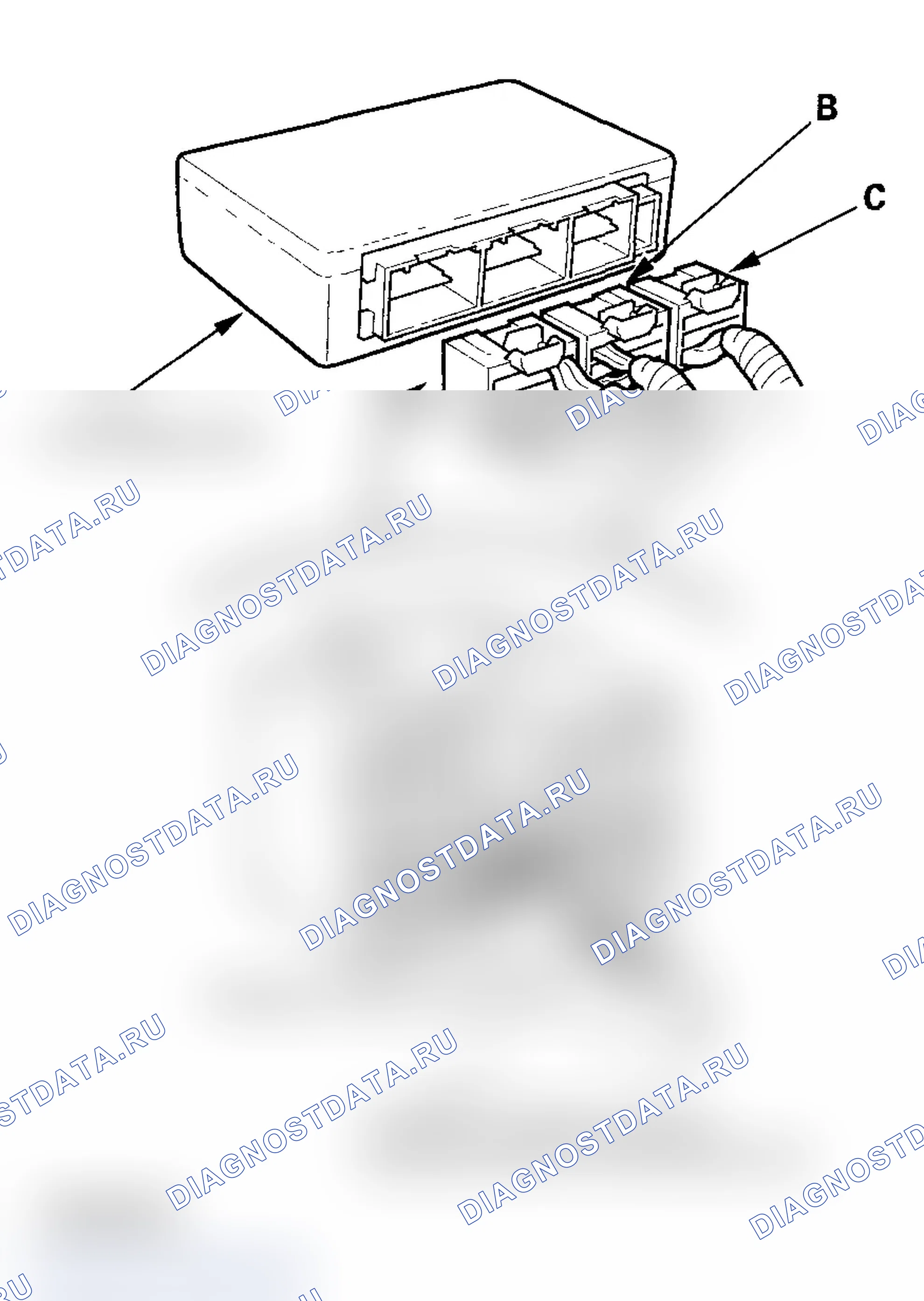 Рис. 23: Открытие короткозамыкающих разъемов блока SRS для диагностики. Acura TL III