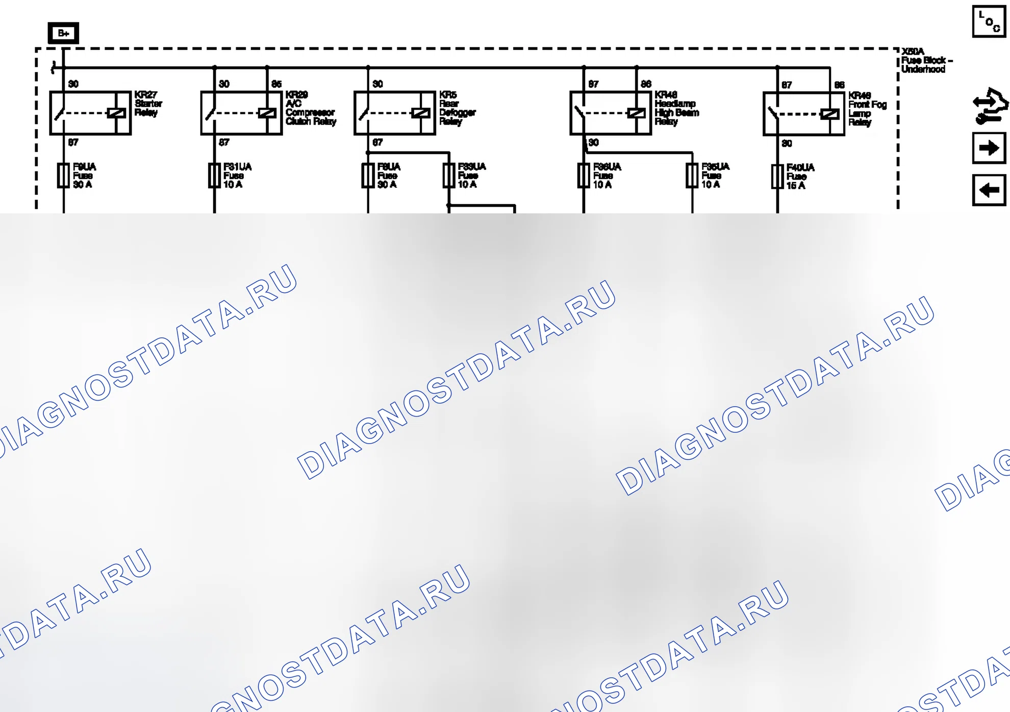 Рис. 29: Предохранители F8UA, F9UA, F31UA, F33UA, F35UA, F36UA и F40UA. Chevrolet Equinox II