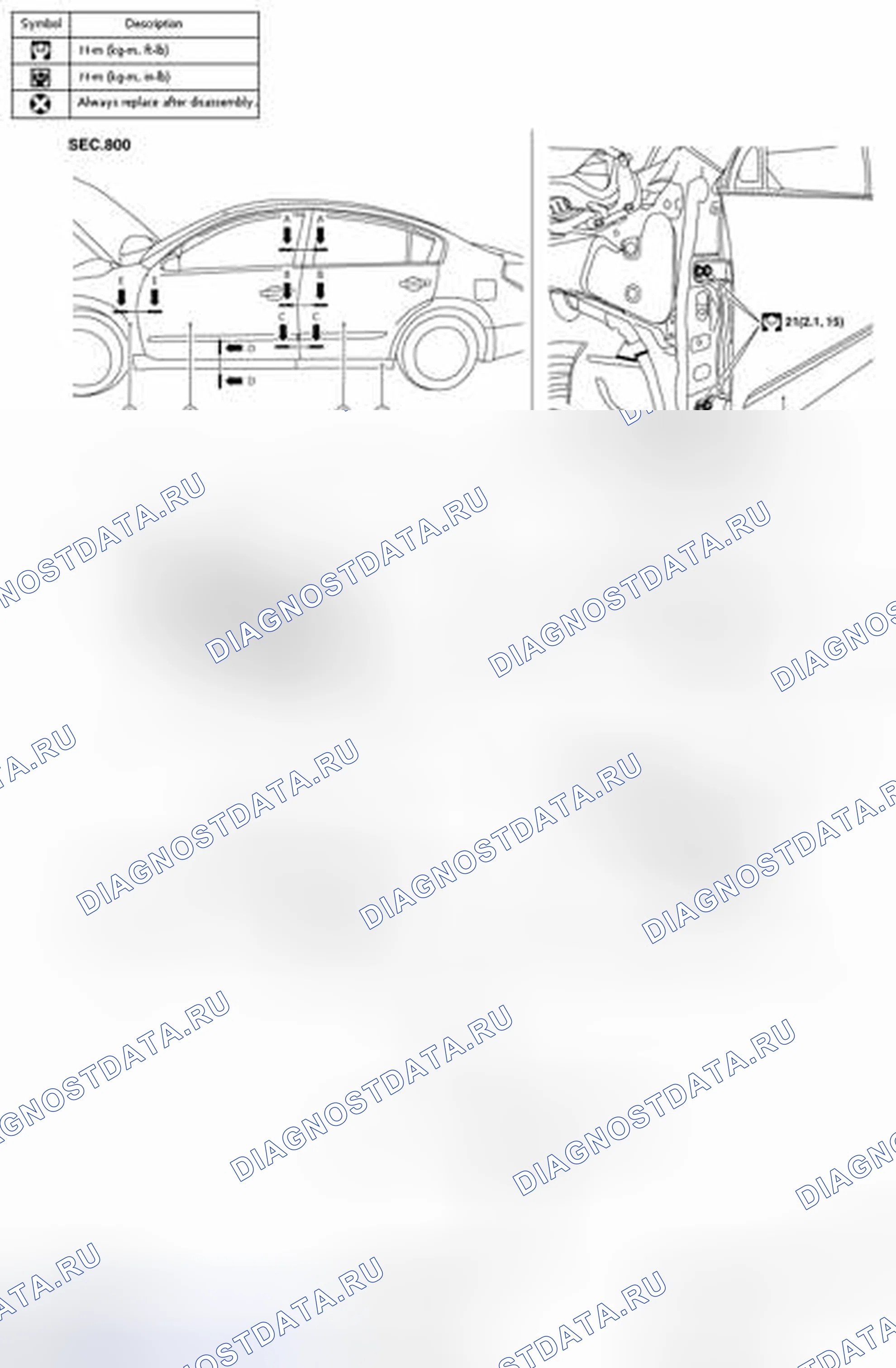 Рис. 1269: ПЕРЕДНЯЯ ДВЕРЬ: Регулировка. Nissan Altima L32 рестайлинг