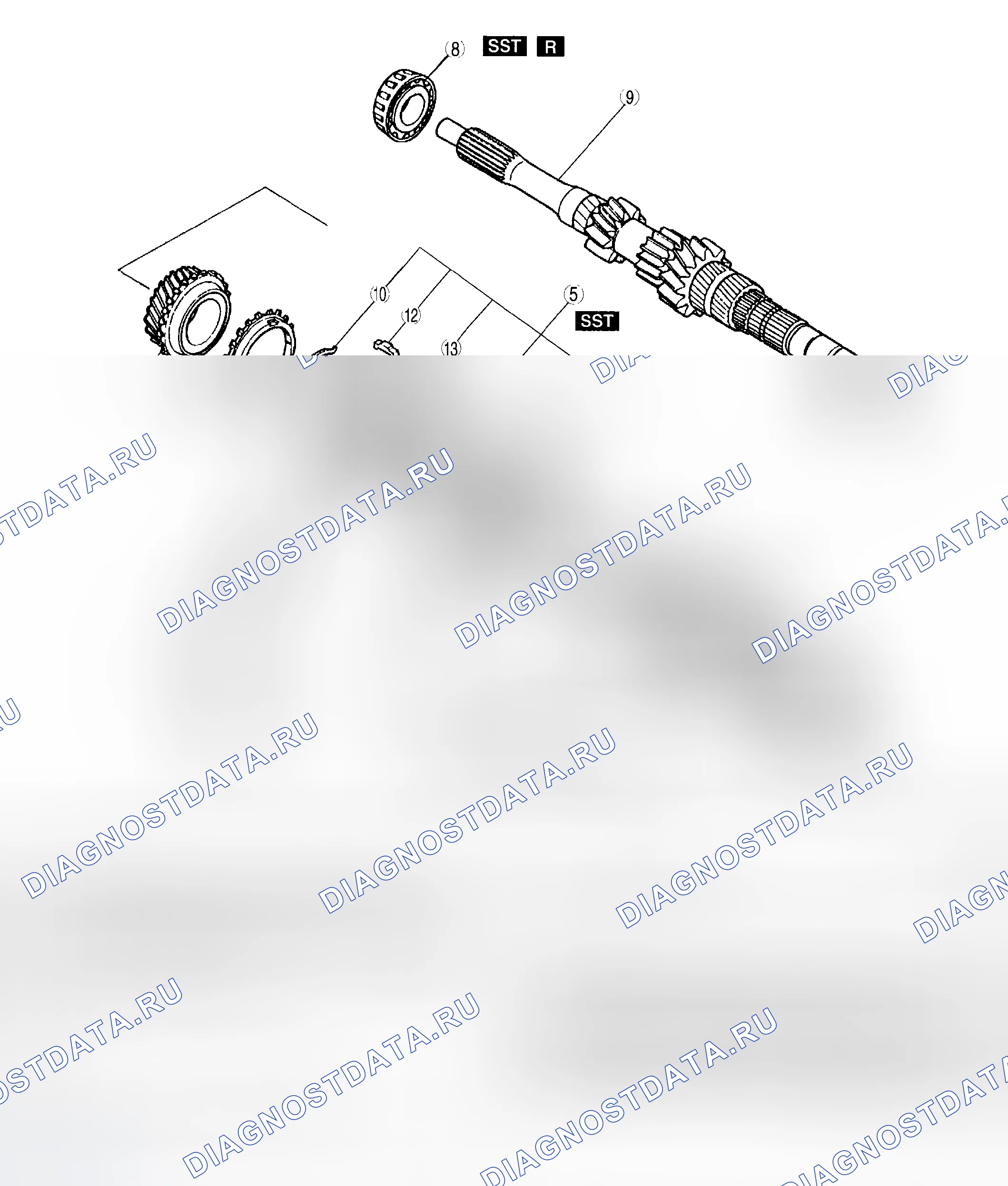 Рис. 51: РАЗБОРКА КОМПОНЕНТОВ ПЕРВИЧНОГО ВАЛА. Mazda 5 I