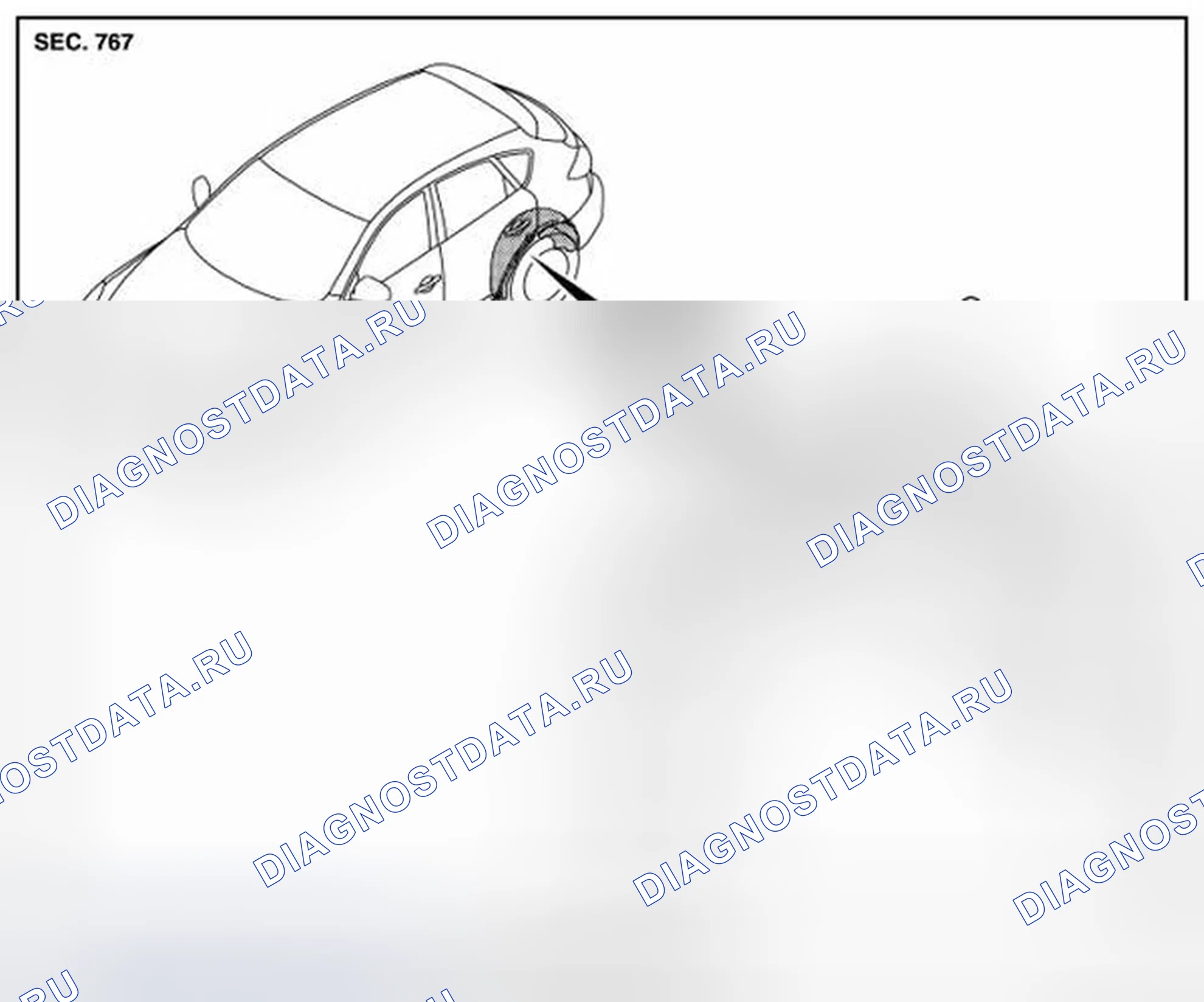 Рис. 33: ПРОТЕКТОР ЗАДНЕЙ КОЛЕСНОЙ НИШИ: Вид в разобранном состоянии. Infiniti QX50 I