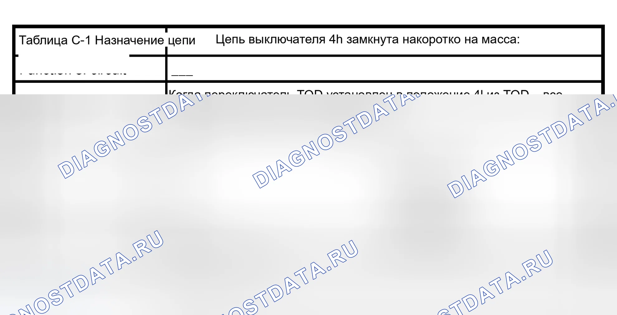 Рис. 77: Диаграмма C-1: Цепь переключателя 4h замкнута накоротко на масса. Isuzu Axiom I