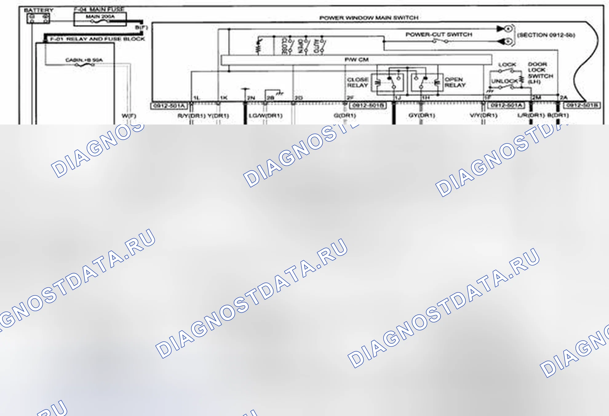 Рис. 139: электросхема системы электроокон (0912-5a) 1 из 2. Mazda CX-5 I