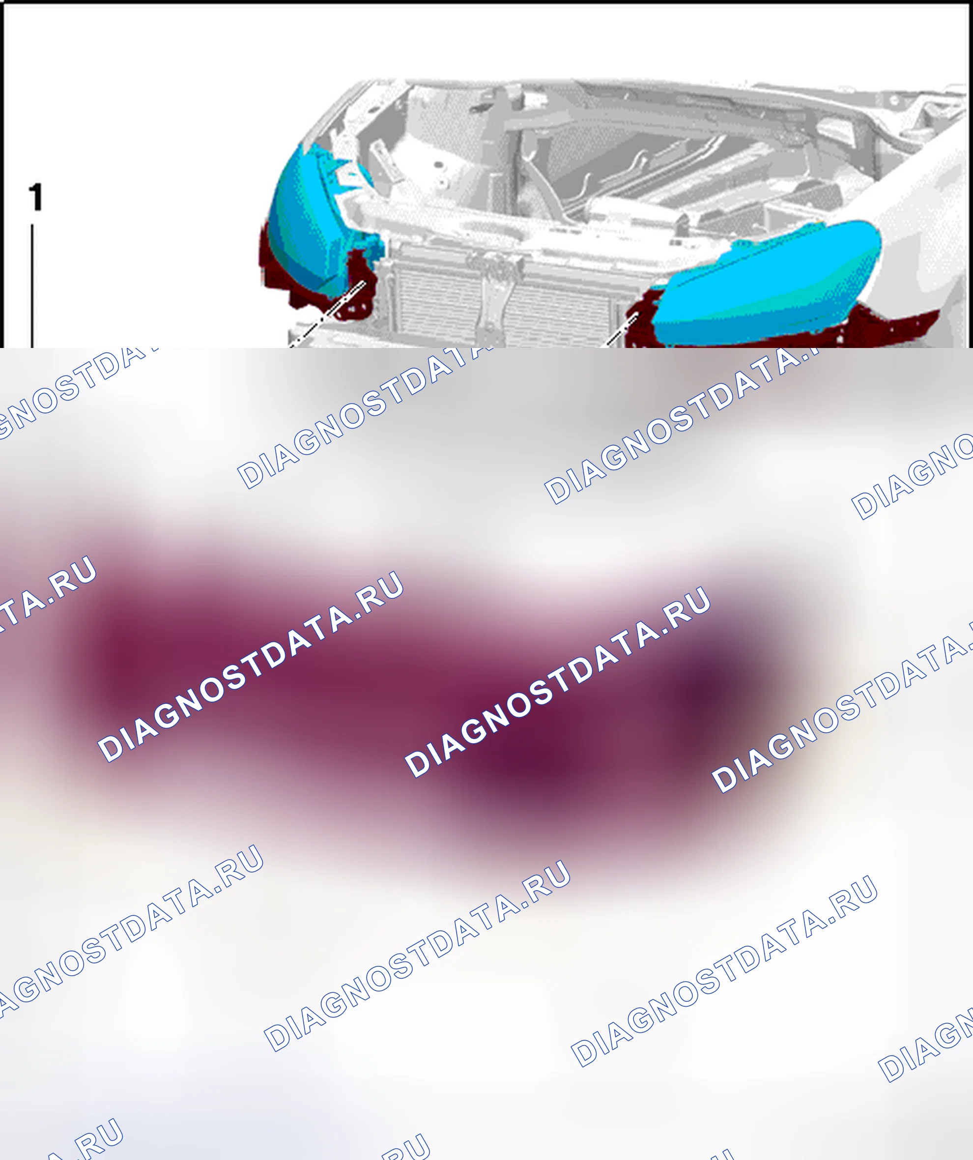 Рис. 55: КРЫШКА ПЕРЕДНЕГО БАМПЕРА, УСТАНОВКА. Volkswagen Golf Mk6