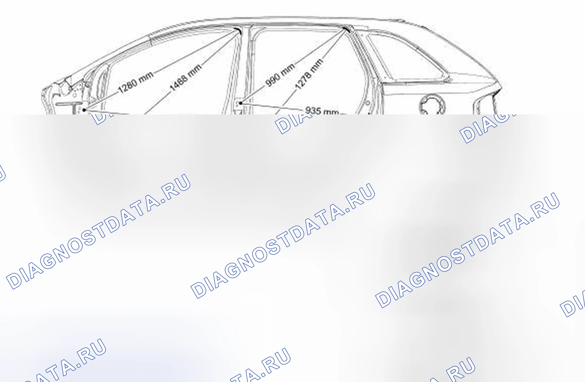 Рис. 4: Размеры закрытия со стороны тела. Hyundai Lafesta I рестайлинг