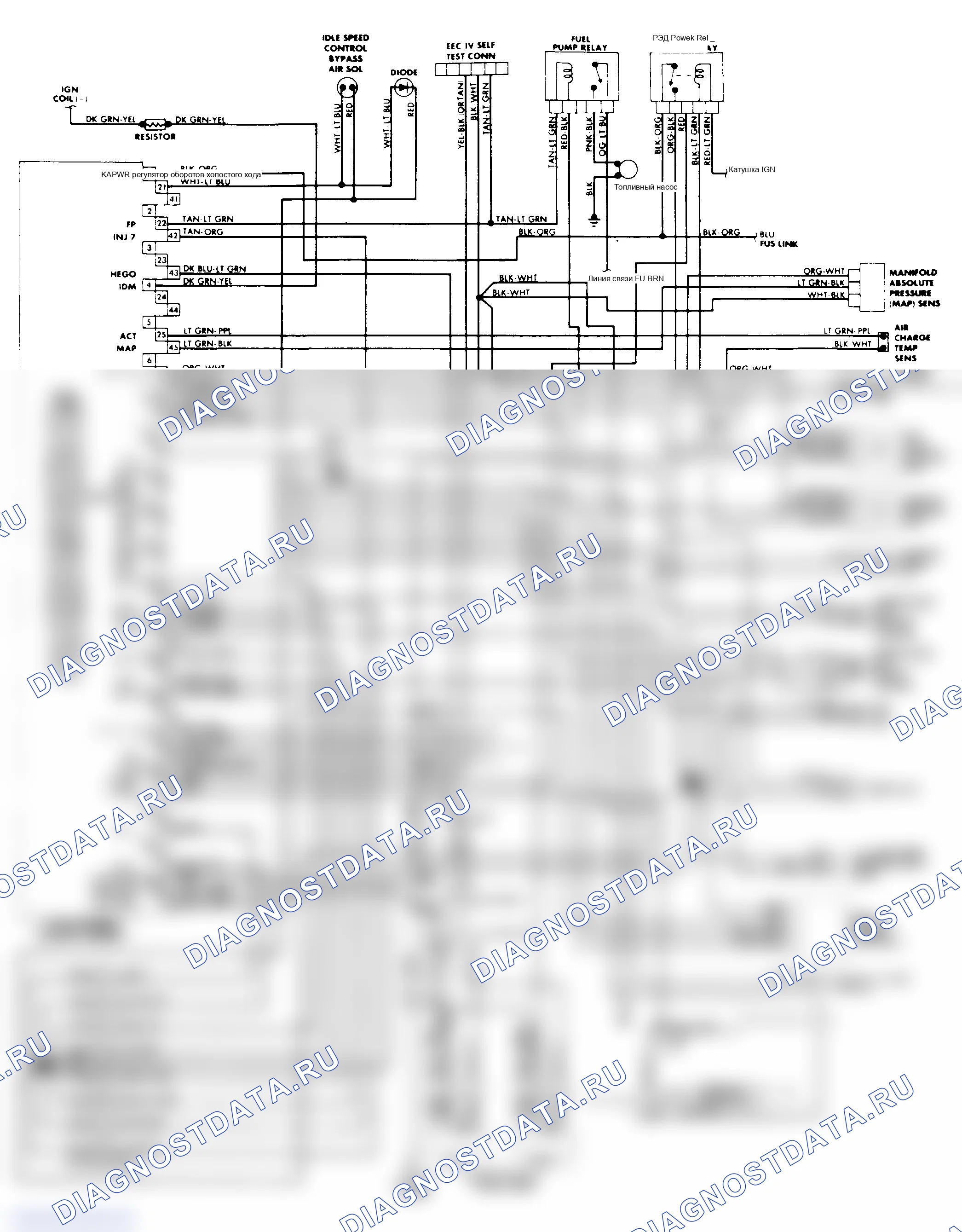 Рис. 63: электросхема 5.0L SEFI&MA SEFI EEC-IV (Mustang). Ford Tempo I