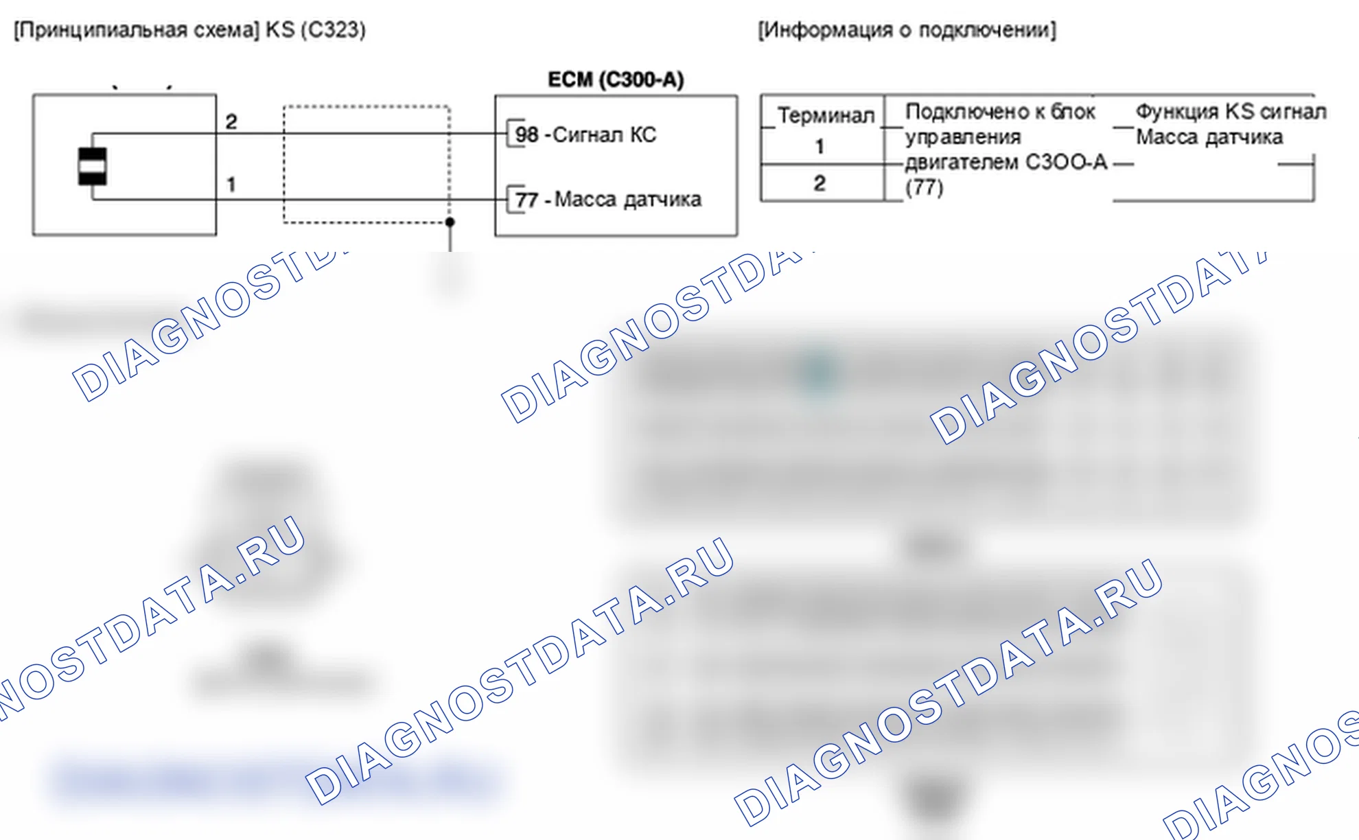 Фрагмент электросхемы: Датчик детонации. Hyundai ix35 EL