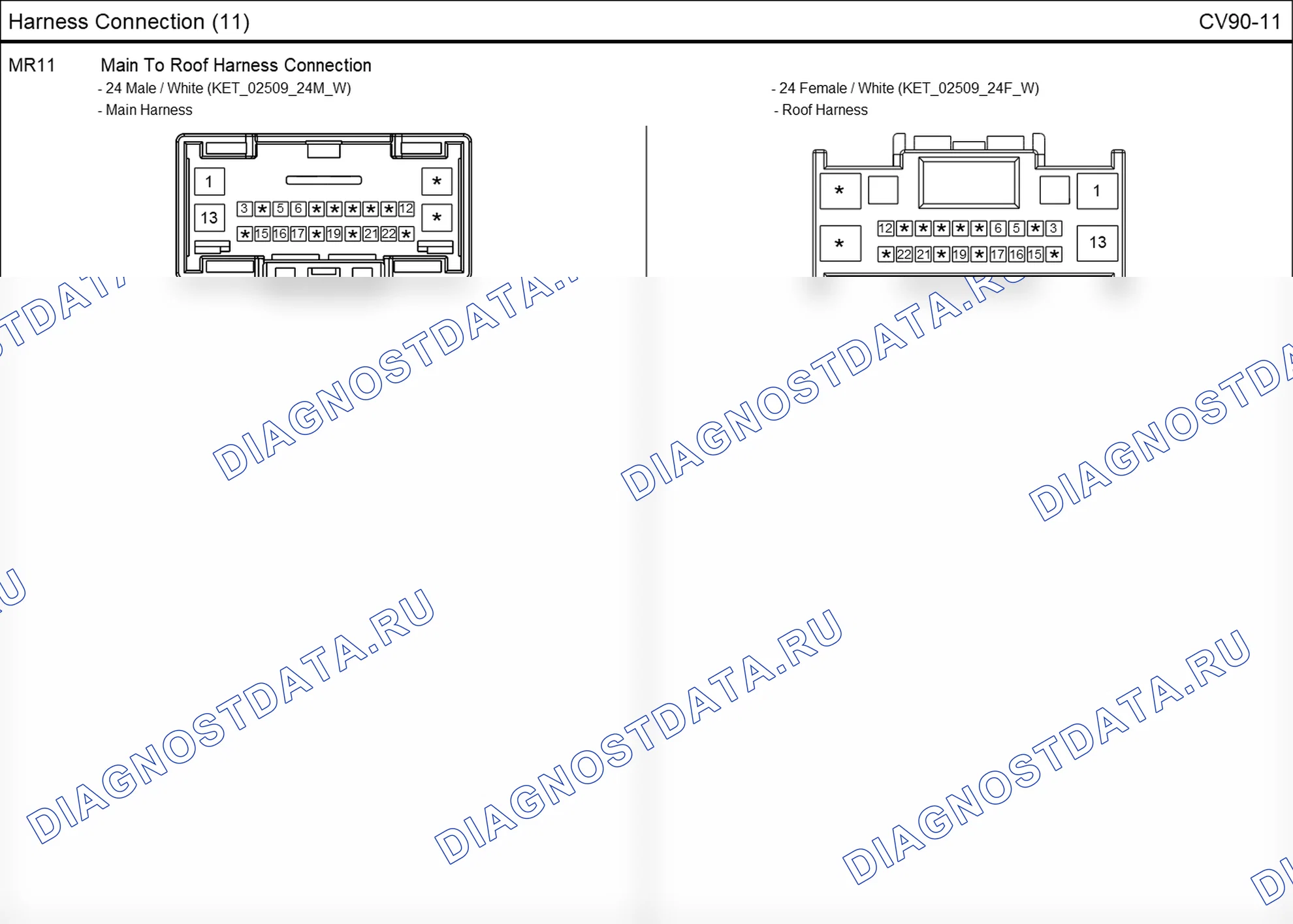 Распиновка разъёма MR11 — harness connection. Hyundai Elantra V рестайлинг