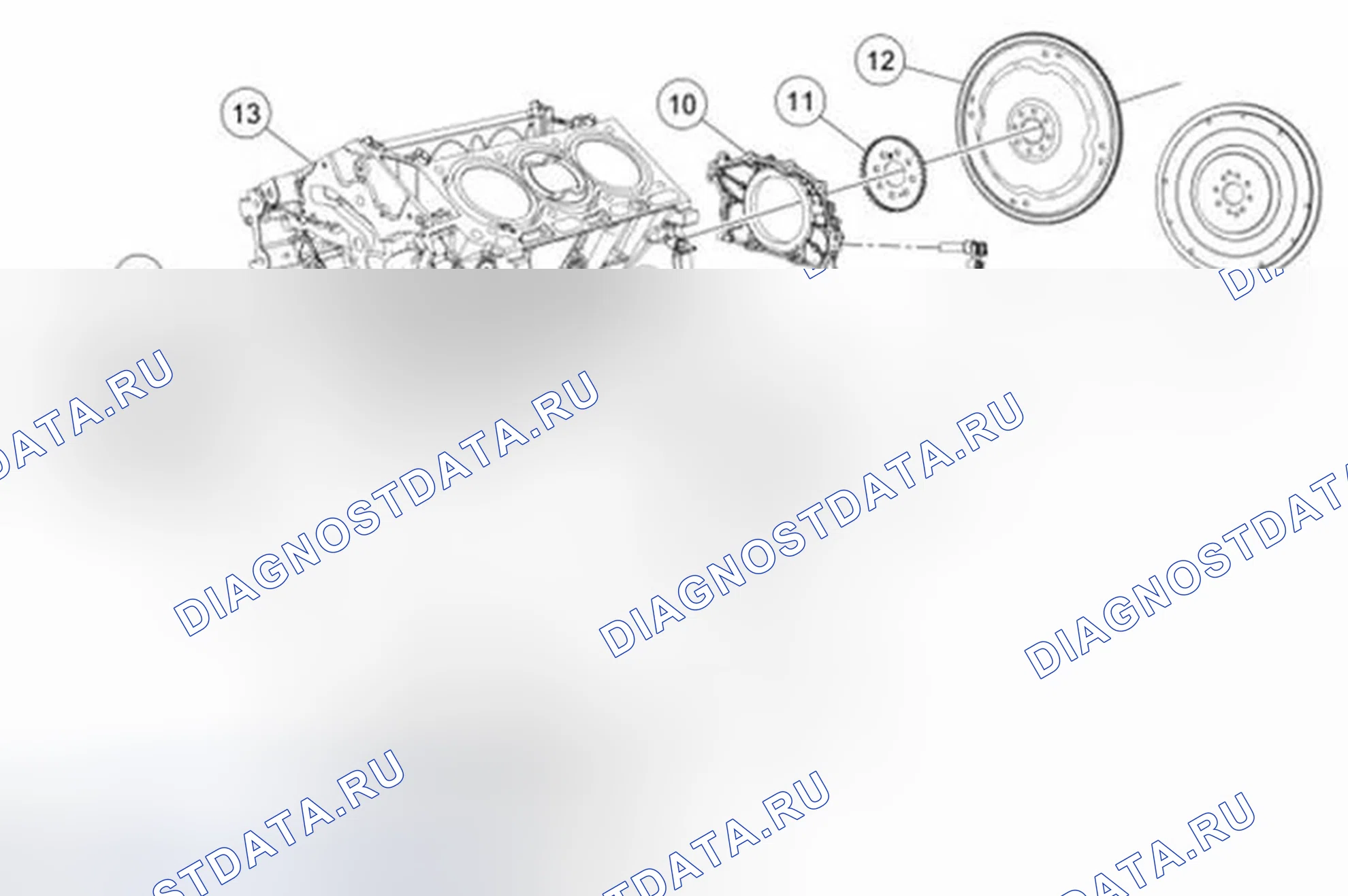 Рис. 592: Нижний блок двигателя (вид 1). Ford Mustang V рестайлинг