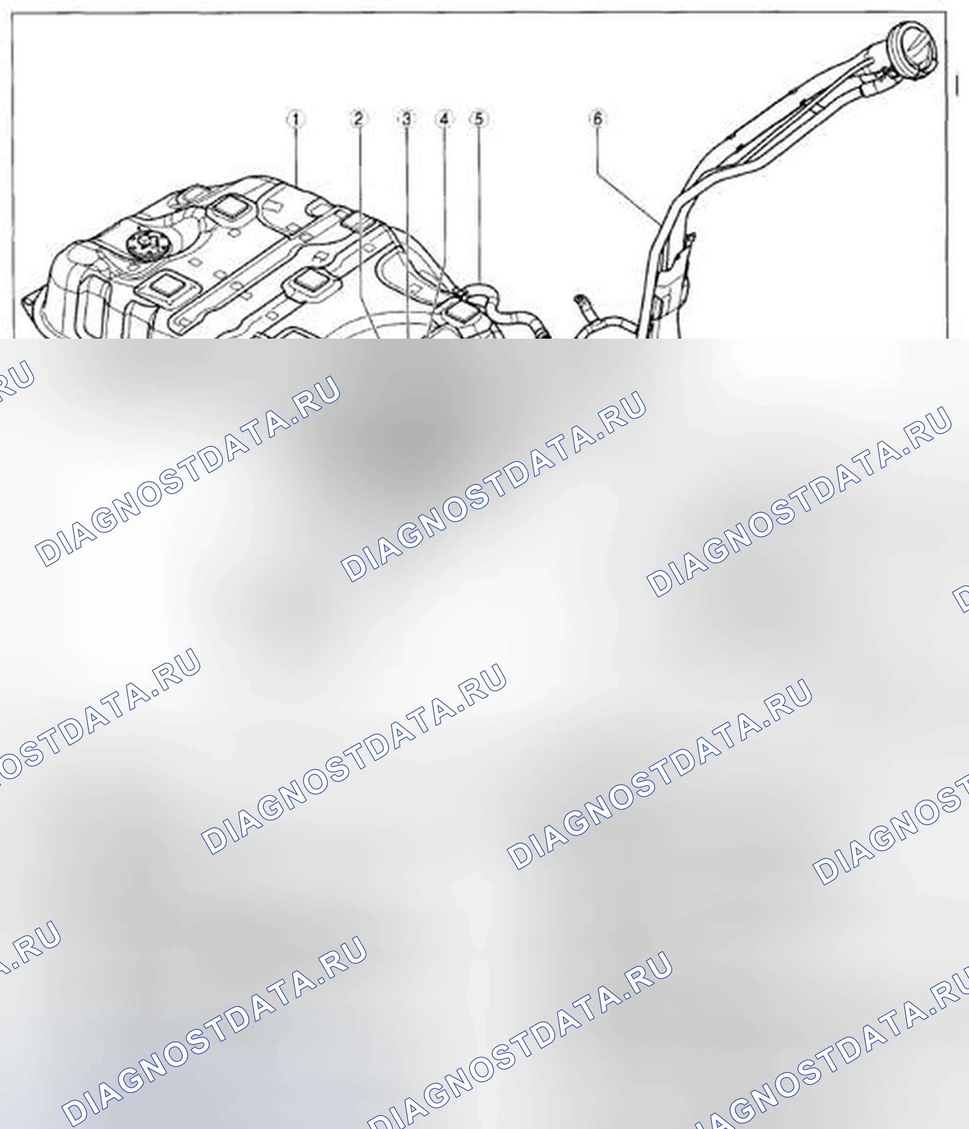 Рис. 5: Расположение компонентов топливной системы (кроме США и Канады, AWD). Mazda CX-5 I
