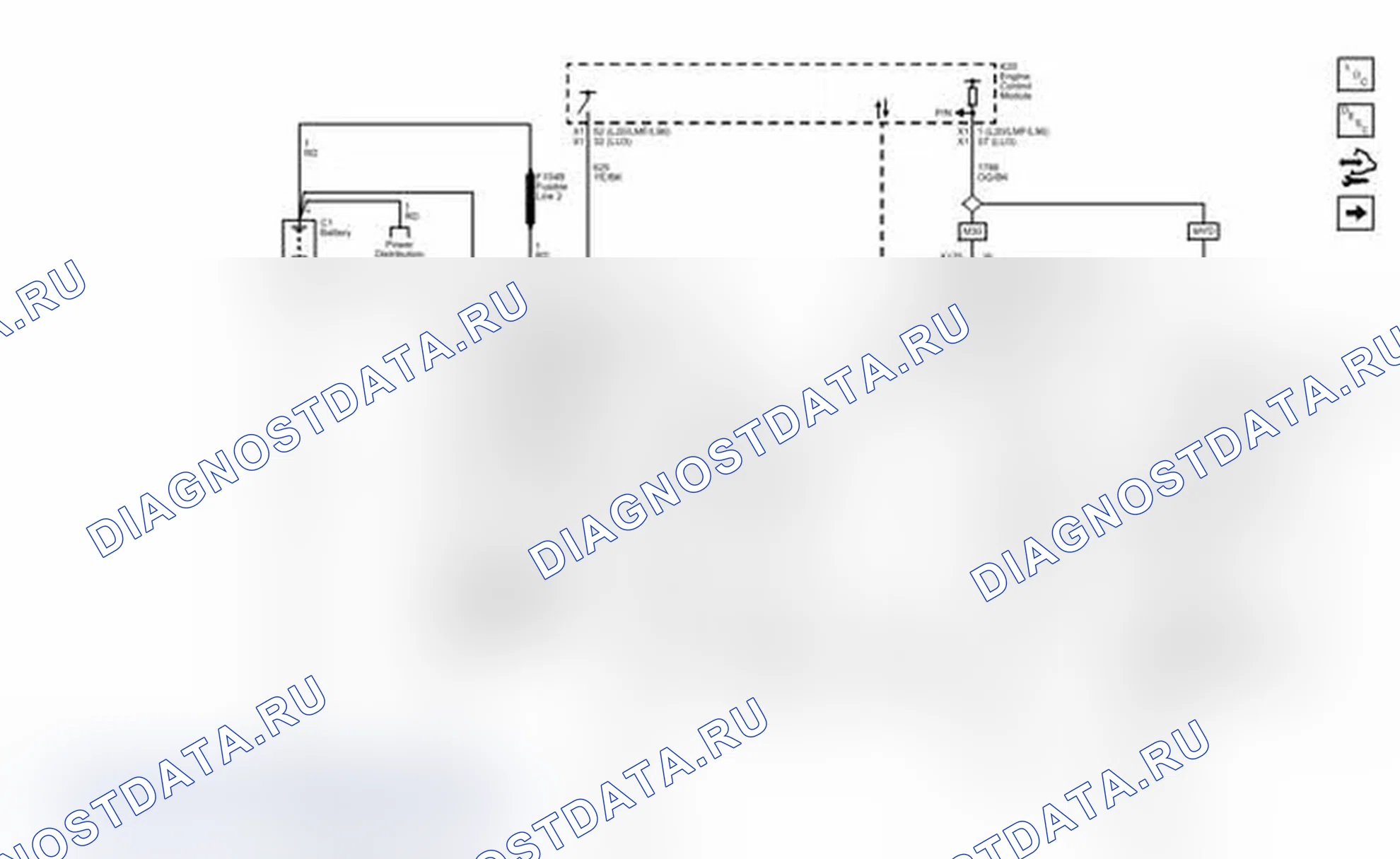 Рис. 1: Принципиальная электрическая схема пусковой системы (газ). Chevrolet Express G1500 