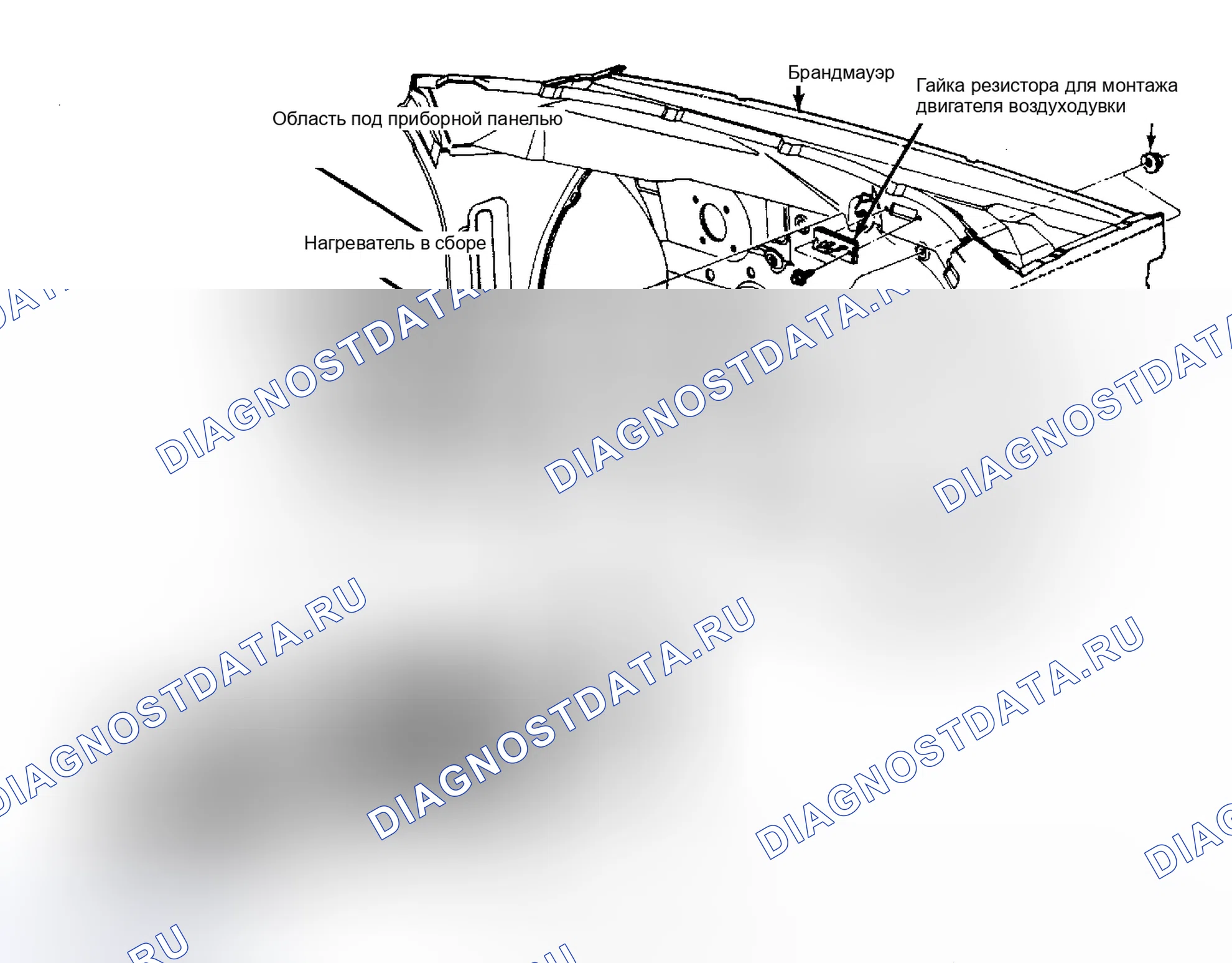 Рис. 6: Нагреватель в сборе (Chry. Двигатели, Exc. Горизонт и Omni). Dodge Daytona I