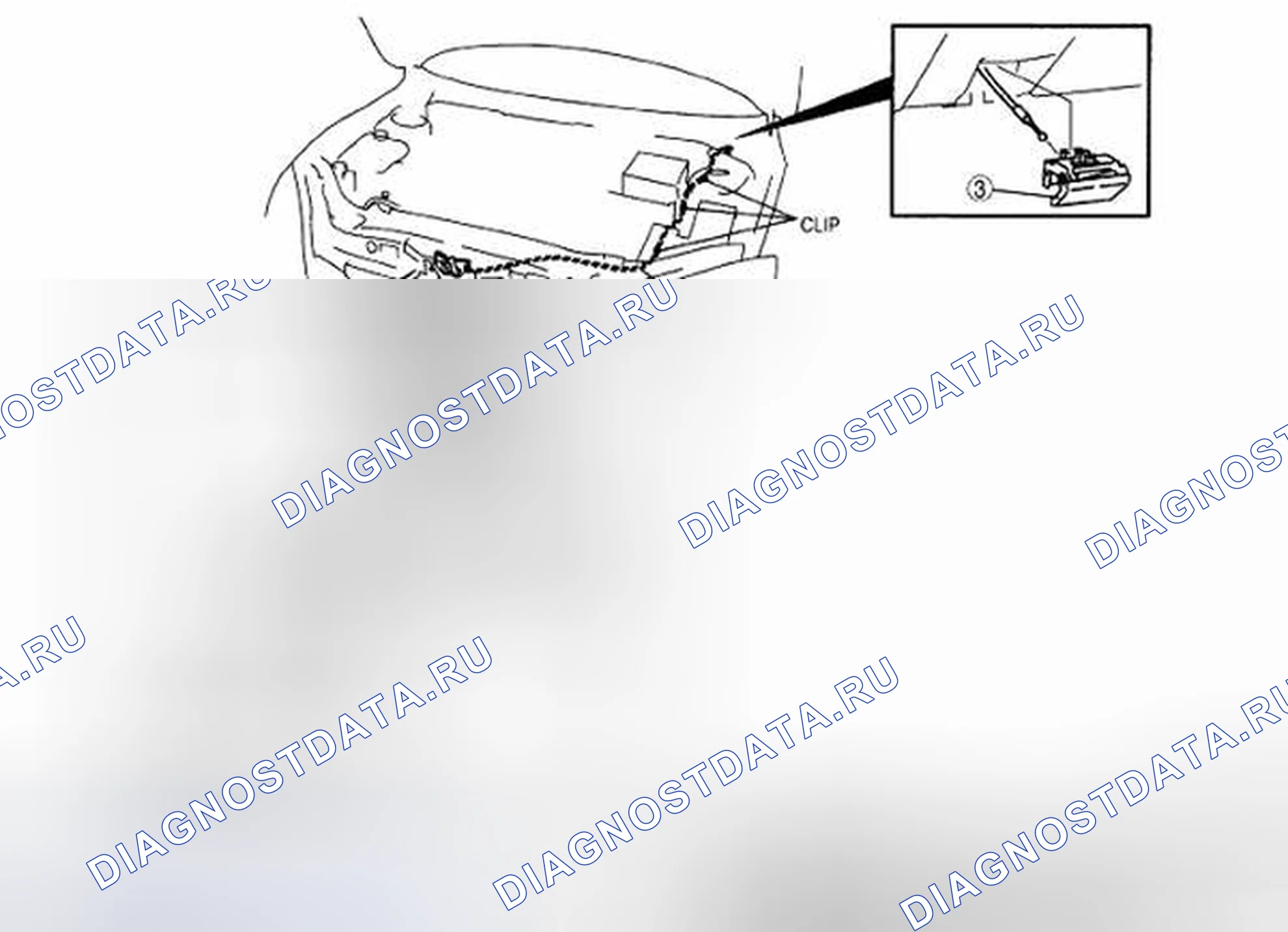 Рис. 73: СНЯТИЕ / УСТАНОВКА ЗАЩЕЛКИ КАПОТА И РЫЧАГА РАСЦЕПЛЕНИЯ. Mazda CX-7 I