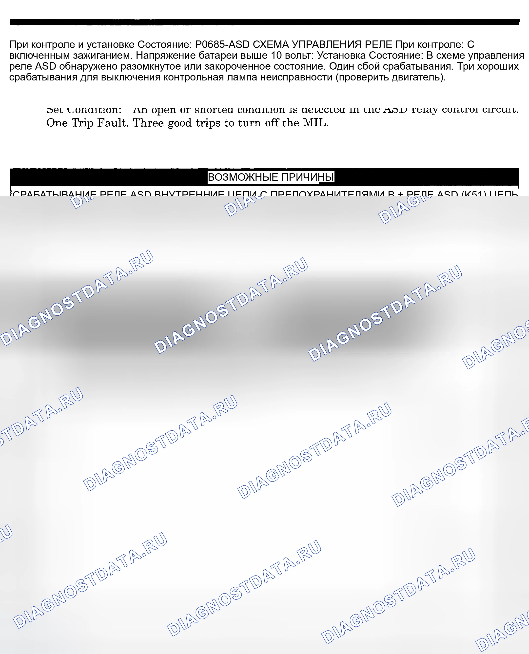 Рис. 647: расшифровка кода ошибки P0685: ЦЕПЬ УПРАВЛЕНИЯ РЕЛЕ ASD. Dodge Pickup R3500 