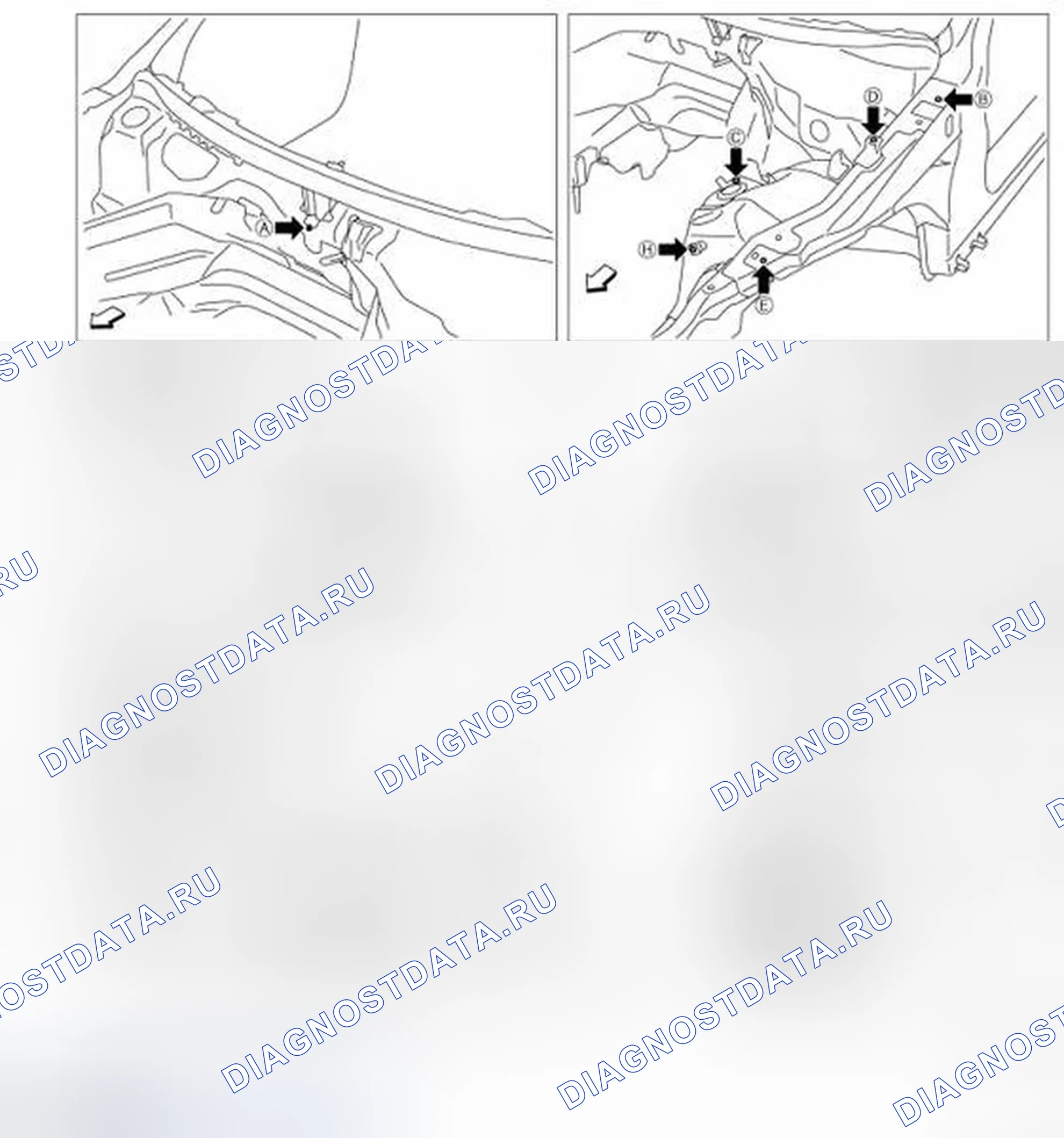 Рис. 335: Точки измерения. Infiniti Q60 I