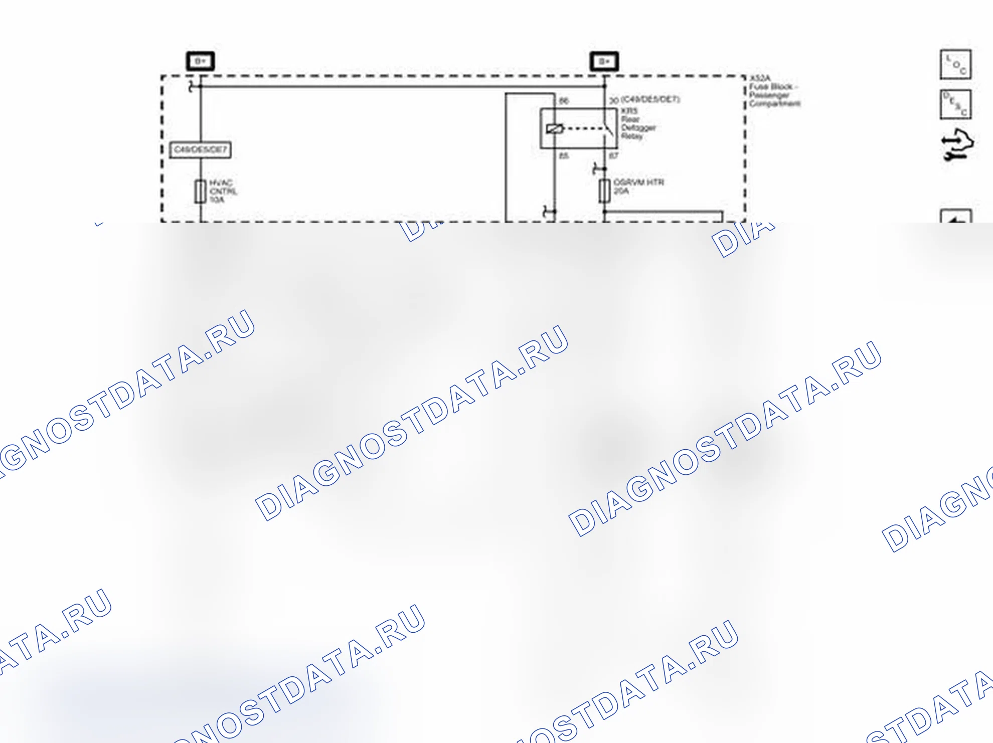 Рис. 2: Схема проводки обогреваемых зеркал. Chevrolet Express G1500 