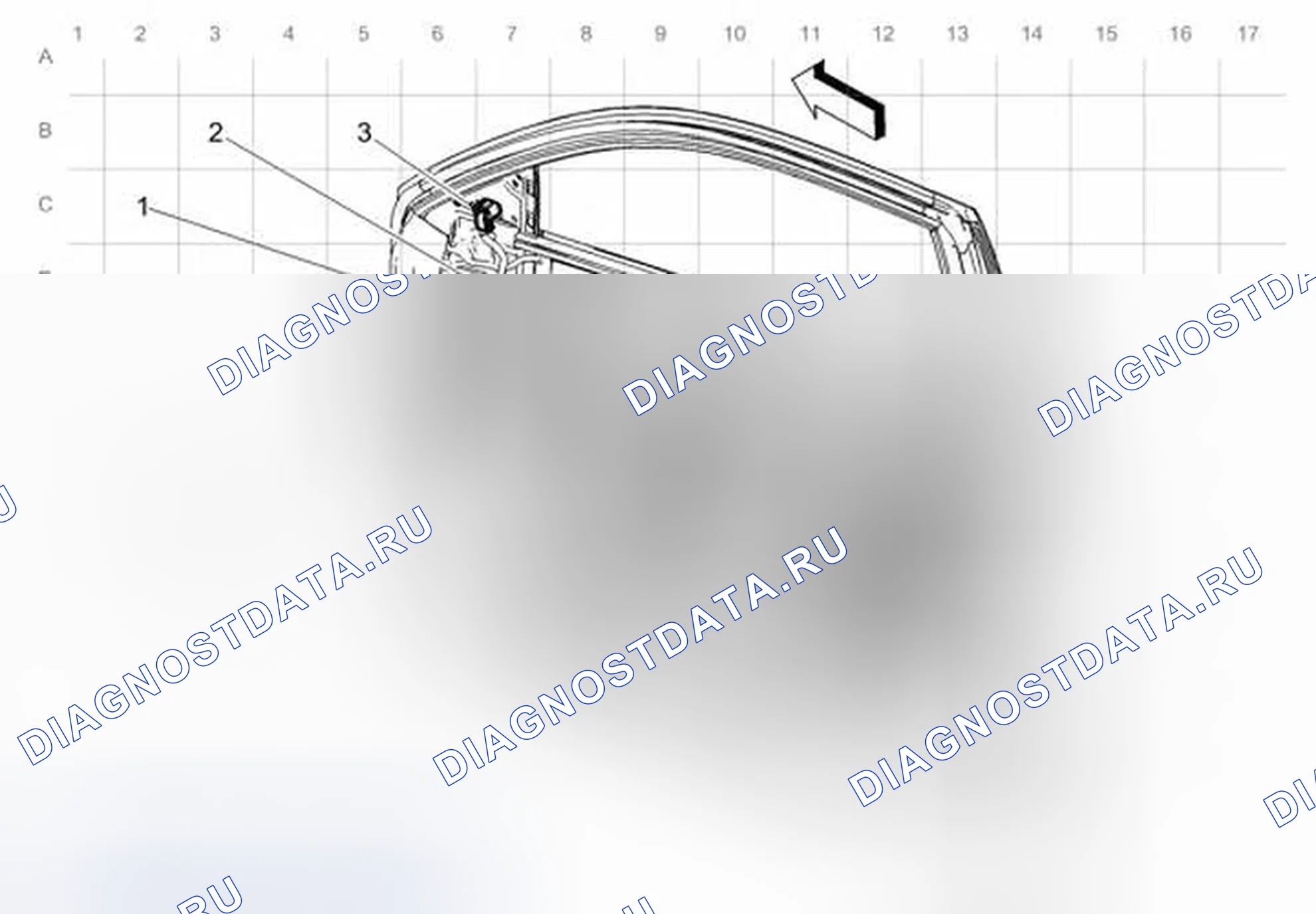 Рис. 82: Прокладка подвесной системы пассажирской двери. Cadillac ATS I