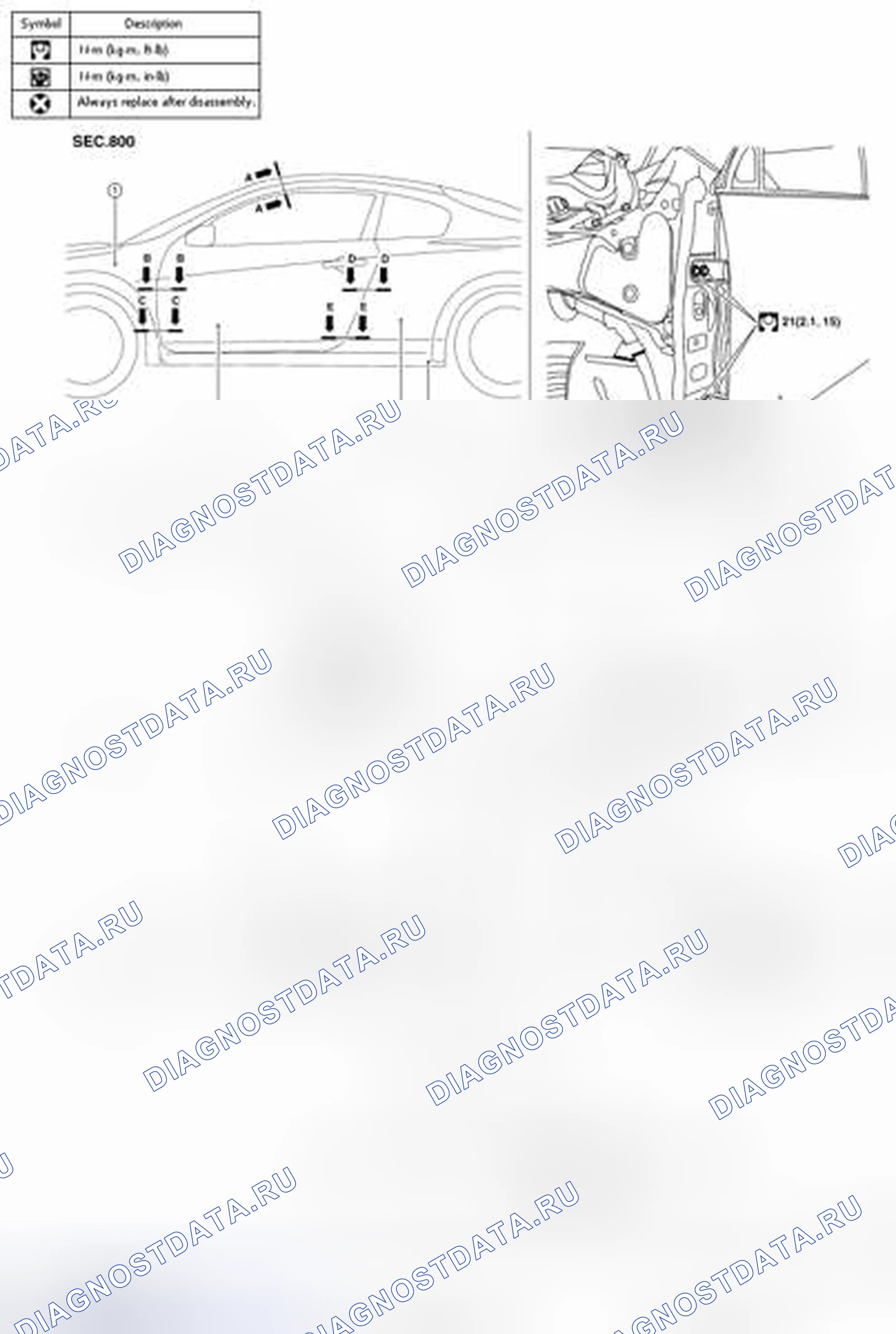 Рис. 371: ПЕРЕДНЯЯ ДВЕРЬ: Регулировка. Nissan Altima L33