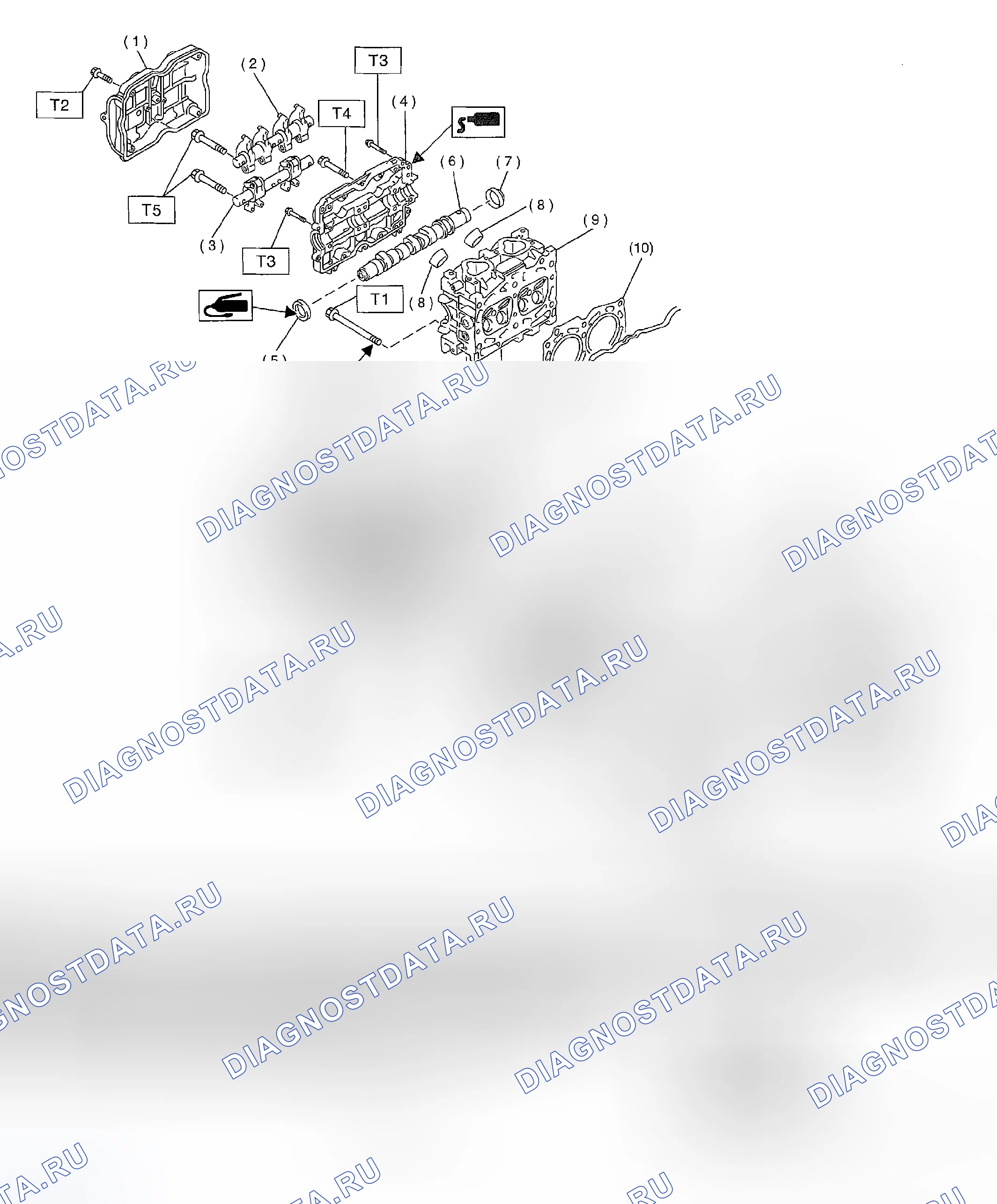 Рис. 236: ГОЛОВКА ЦИЛИНДРОВ И РАСПРЕДЕЛИТЕЛЬНЫЙ ВАЛ. Subaru Impreza GD/GC/GG рестайлинг